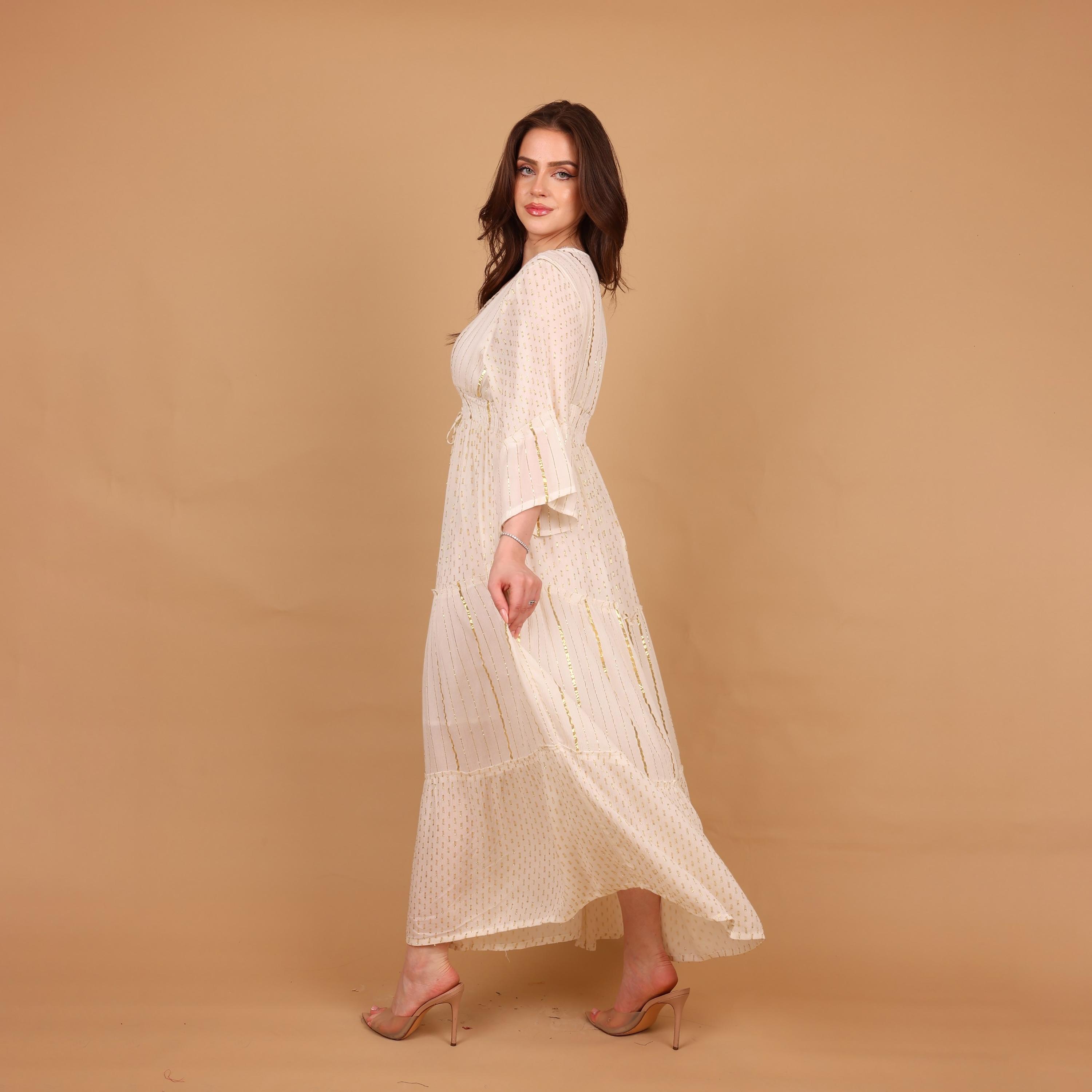 IKKXA Metallic Striped Bell Sleeves Women's Tiered Jalabiya-women-arabicclothing-jalabiyas-image-4