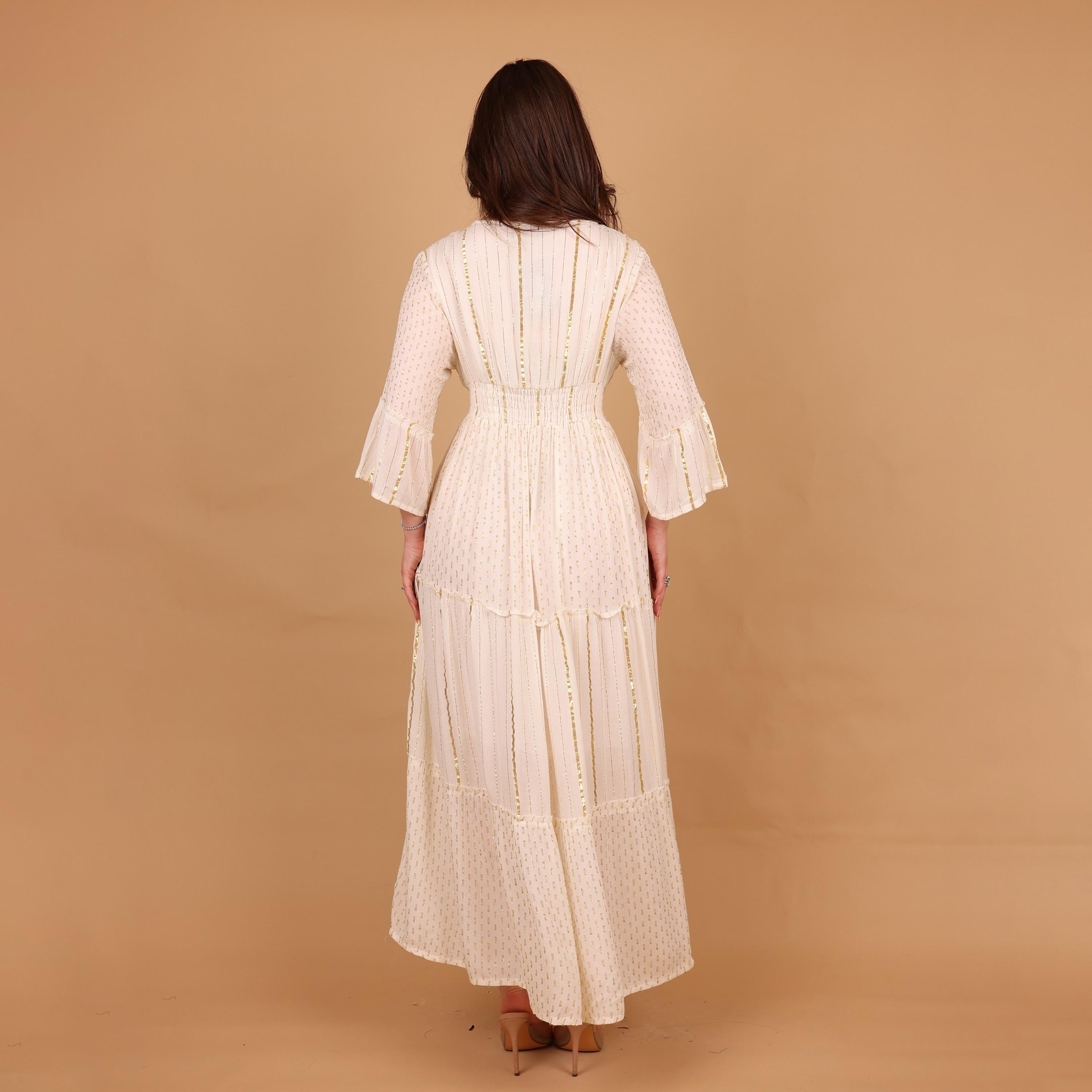 IKKXA Metallic Striped Bell Sleeves Women's Tiered Jalabiya-women-arabicclothing-jalabiyas-image-5