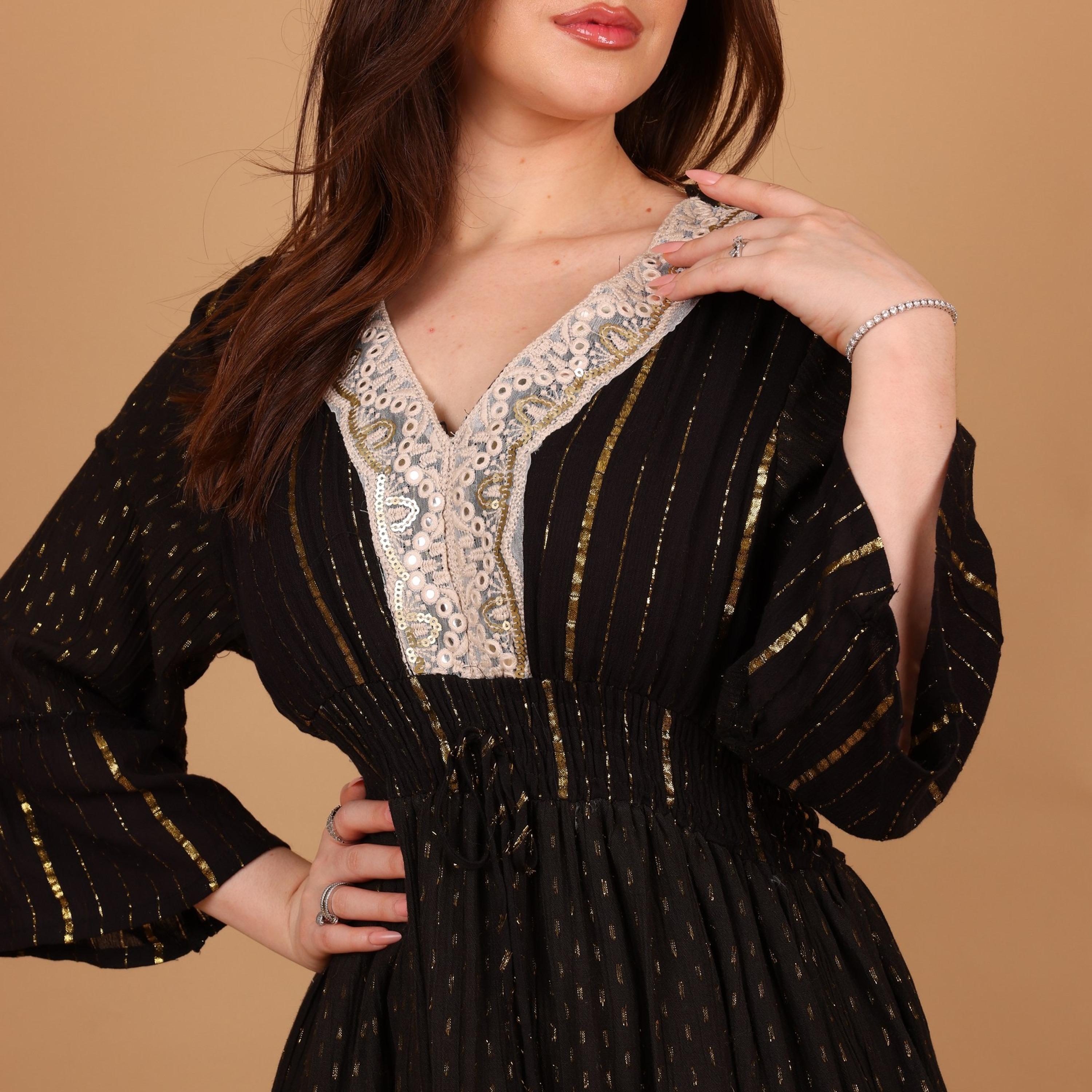 IKKXA Metallic Striped Bell Sleeves Women's Tiered Jalabiya-women-arabicclothing-jalabiyas-image-3