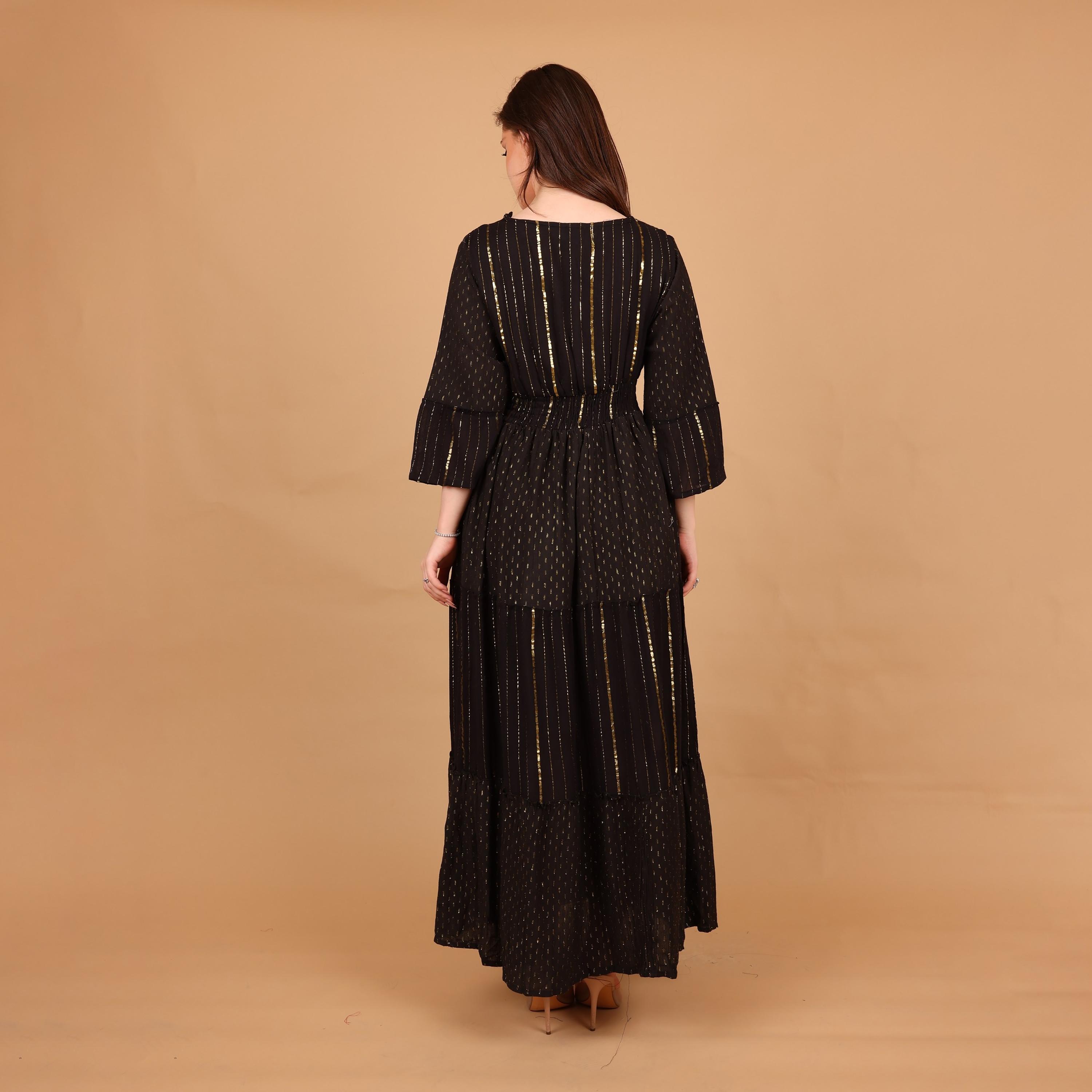 IKKXA Metallic Striped Bell Sleeves Women's Tiered Jalabiya-women-arabicclothing-jalabiyas-image-5