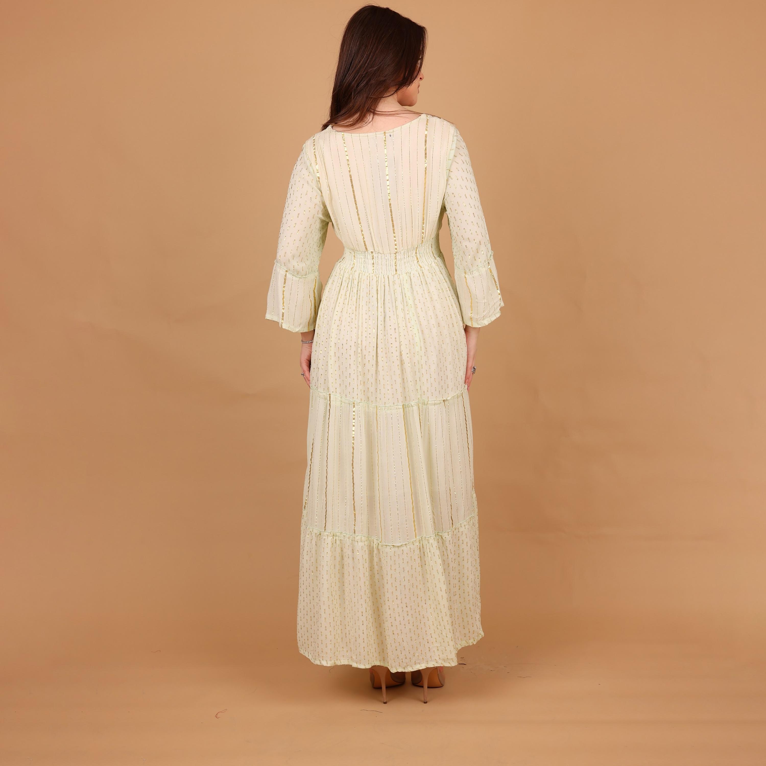 IKKXA Metallic Striped Bell Sleeves Women's Tiered Jalabiya-women-arabicclothing-jalabiyas-image-5