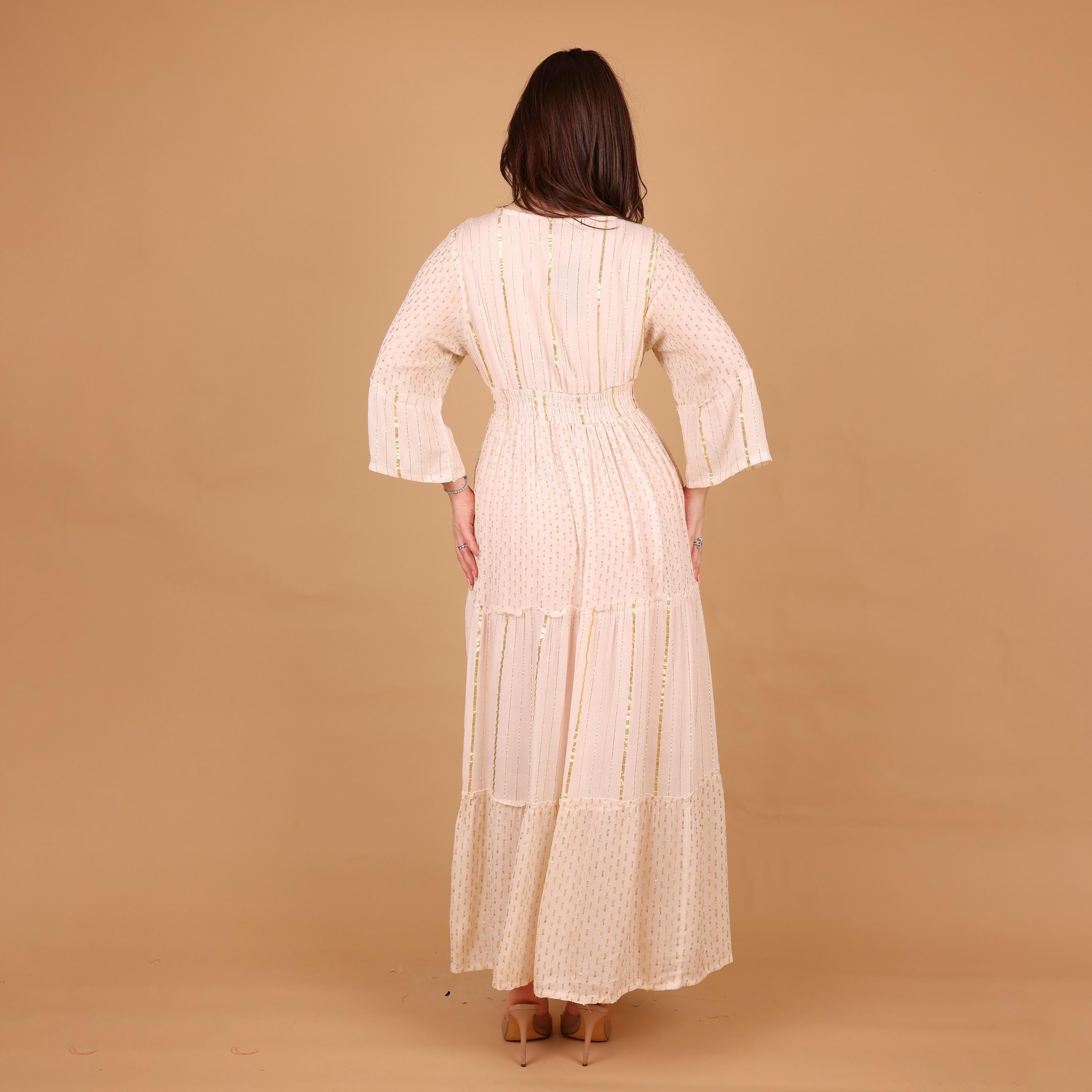 IKKXA Metallic Striped Bell Sleeves Women's Tiered Jalabiya-women-arabicclothing-jalabiyas-image-5