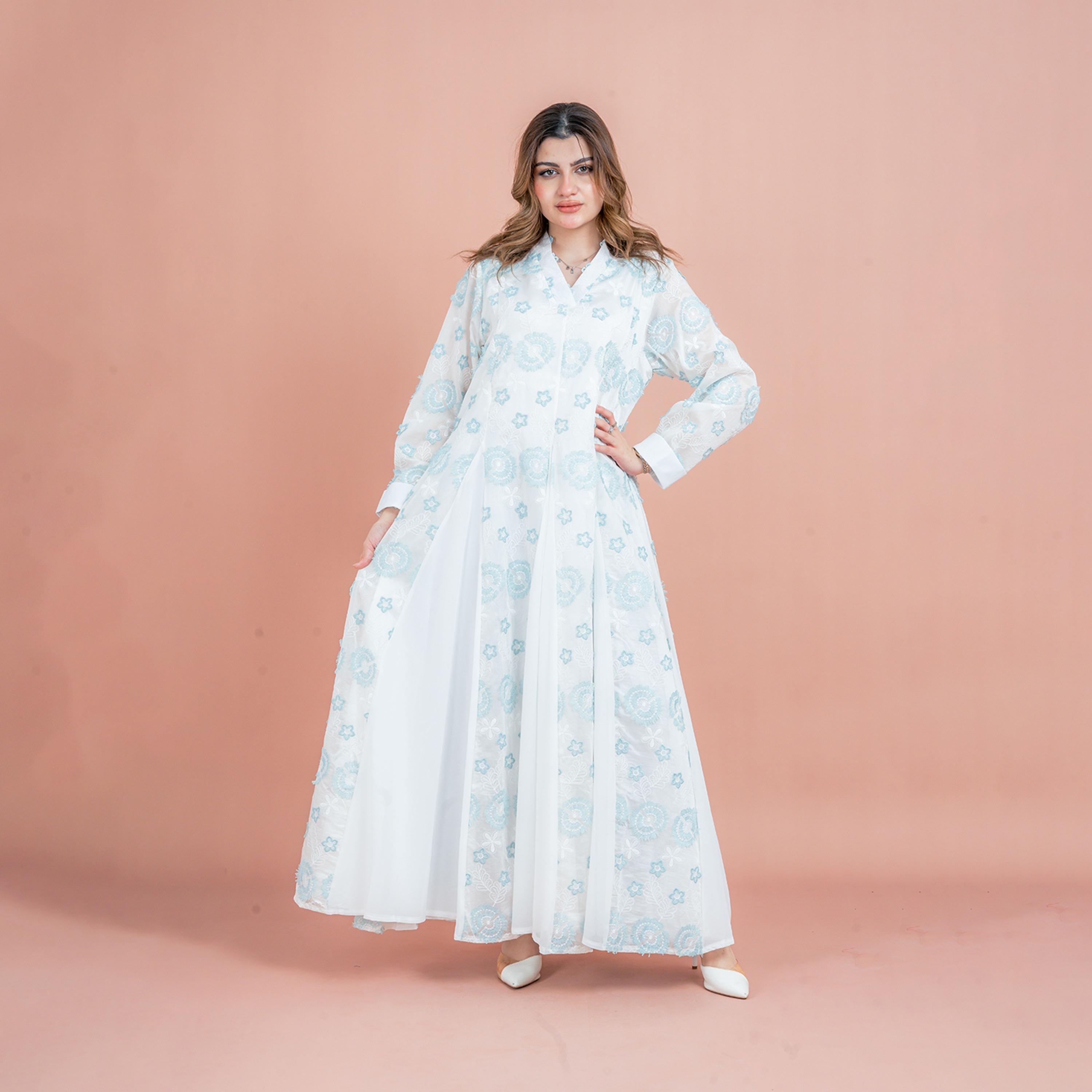 جلابية نسائية بتصميم هالة زهور مطرزة بألواح جوديه من إككسا-women-arabicclothing-jalabiyas-image-1
