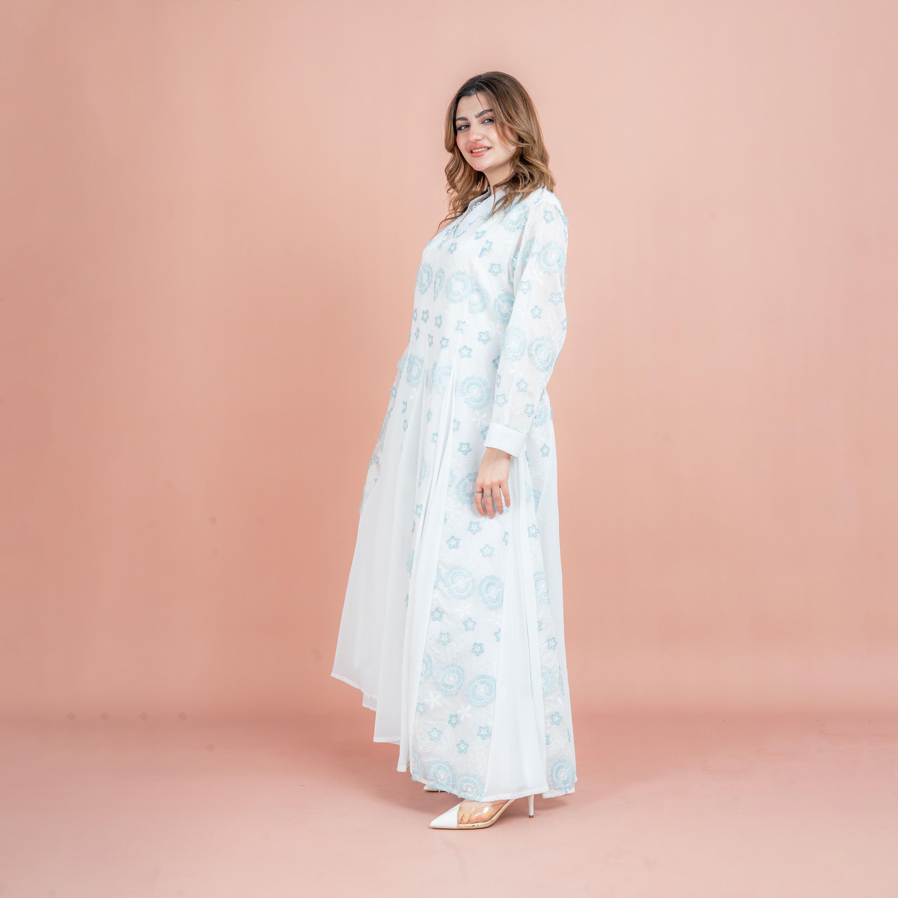 جلابية نسائية بتصميم هالة زهور مطرزة بألواح جوديه من إككسا-women-arabicclothing-jalabiyas-image-3