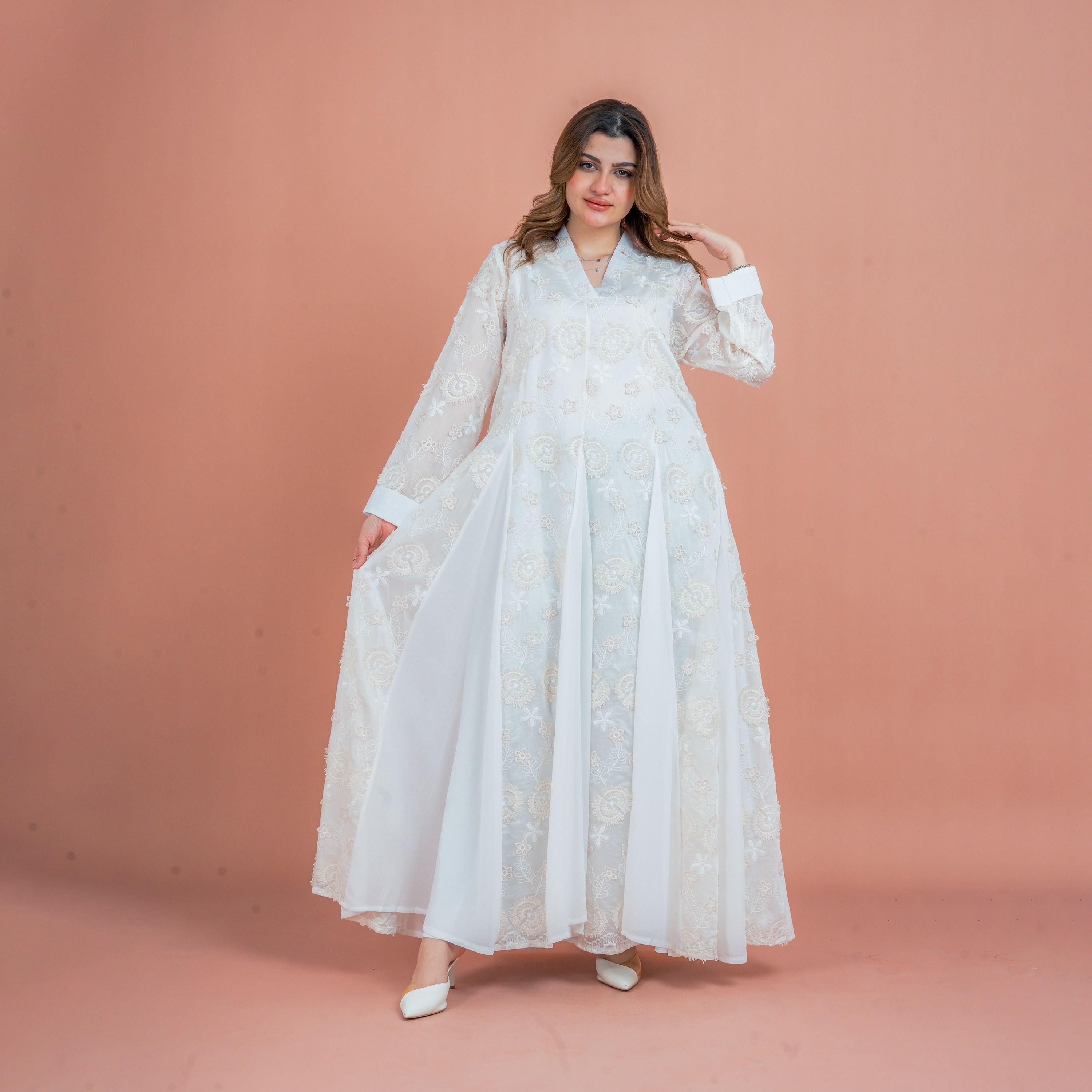 IKKXA Floral Aura Embroidered Godet Panels Women's Jalabiya-women-arabicclothing-jalabiyas-image-1