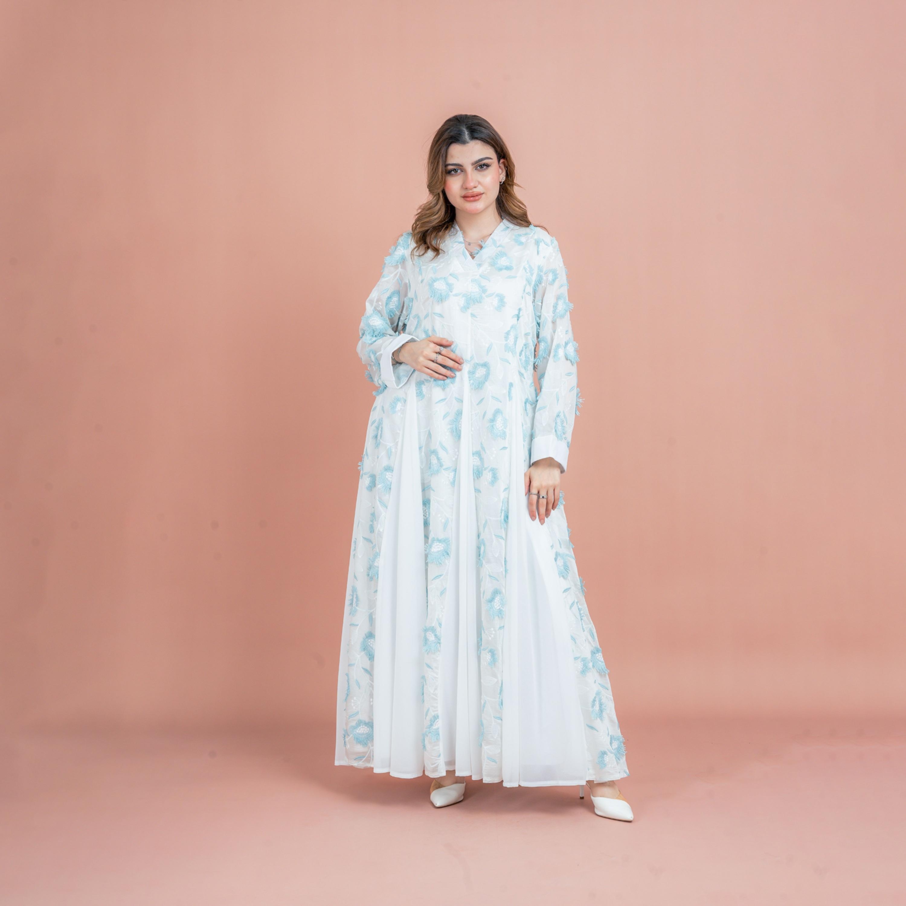 جلابية نسائية بتصميم هالة زهور مطرزة بألواح جوديه من إككسا-women-arabicclothing-jalabiyas-image-1