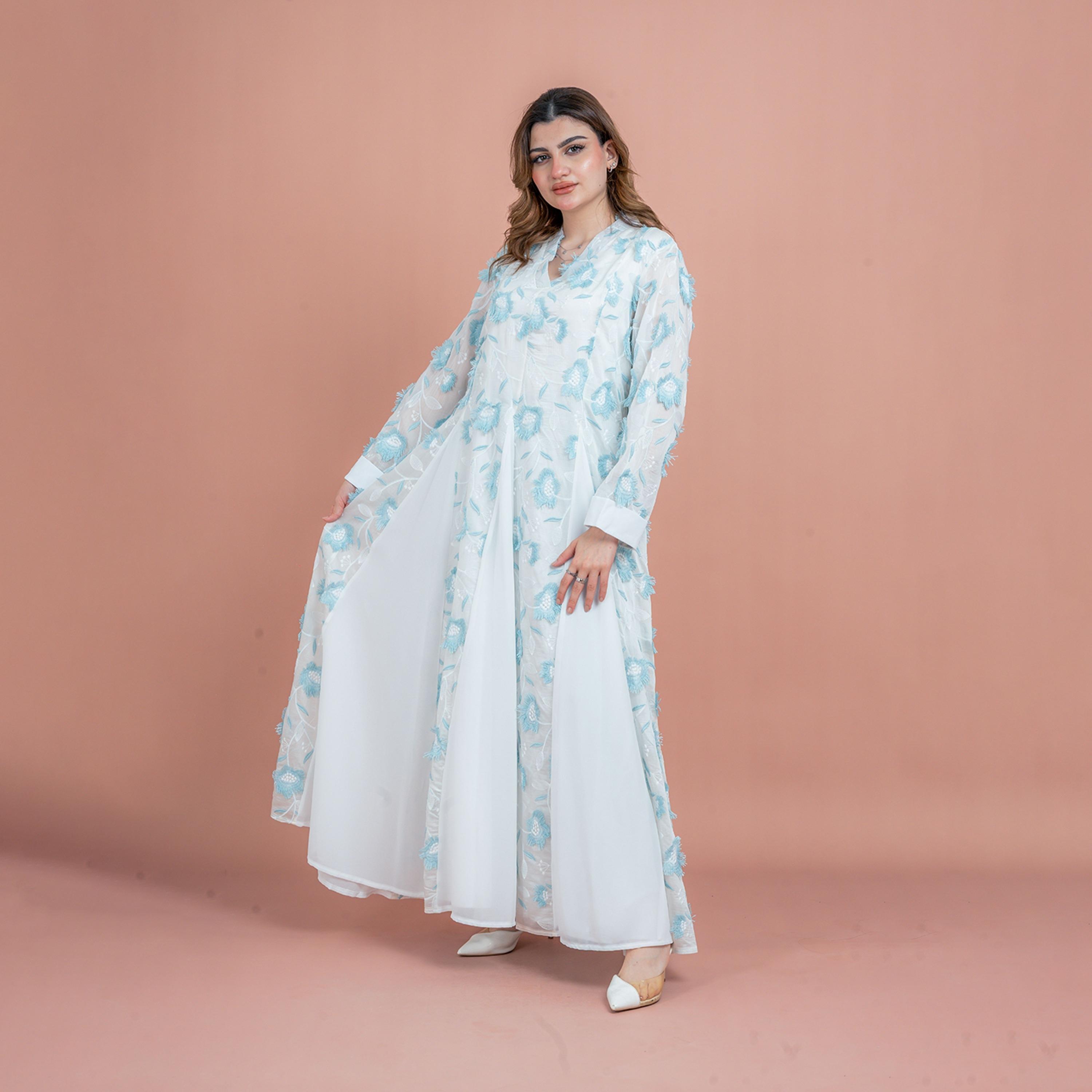 جلابية نسائية بتصميم هالة زهور مطرزة بألواح جوديه من إككسا-women-arabicclothing-jalabiyas-image-3