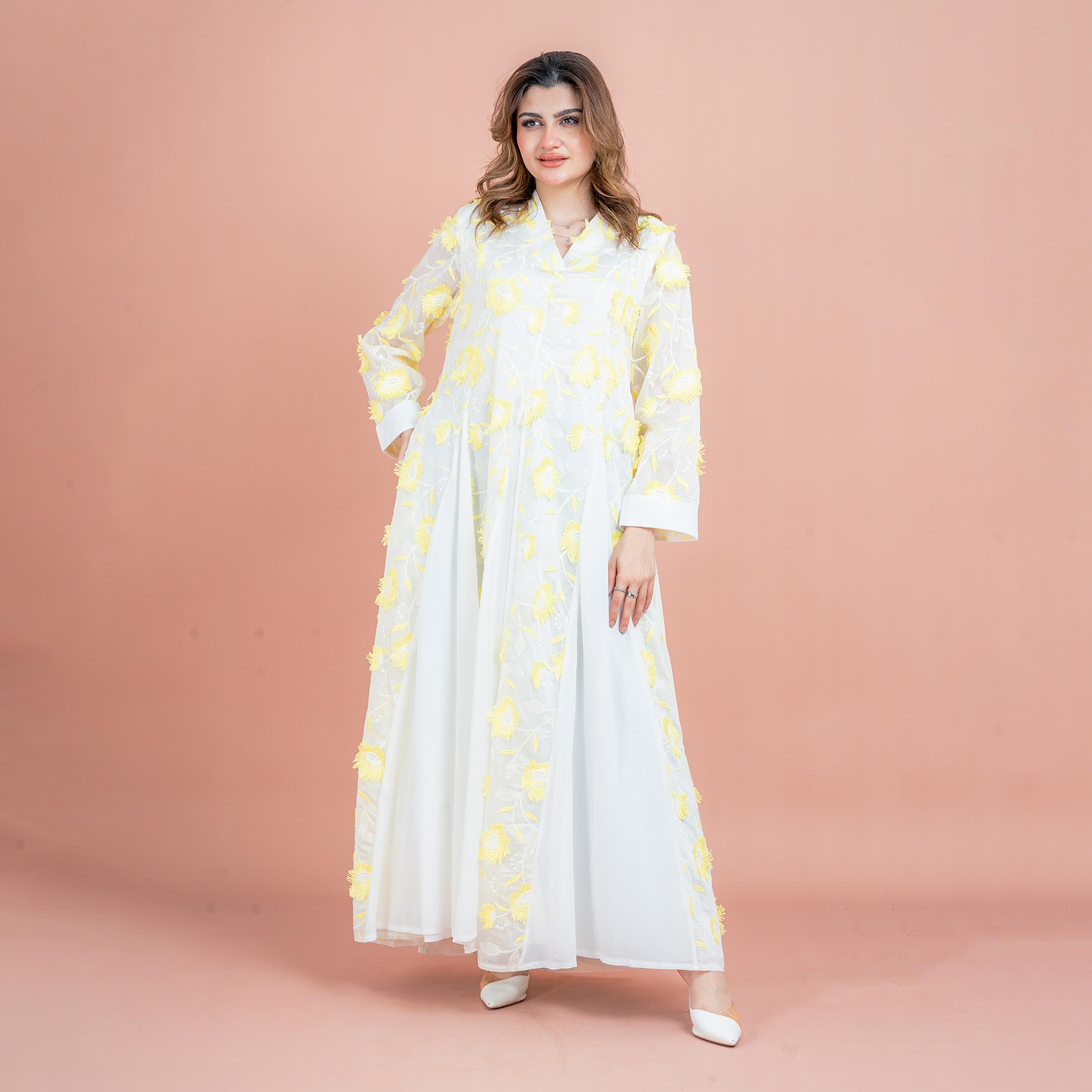 جلابية نسائية بتصميم هالة زهور مطرزة بألواح جوديه من إككسا-women-arabicclothing-jalabiyas-image-10