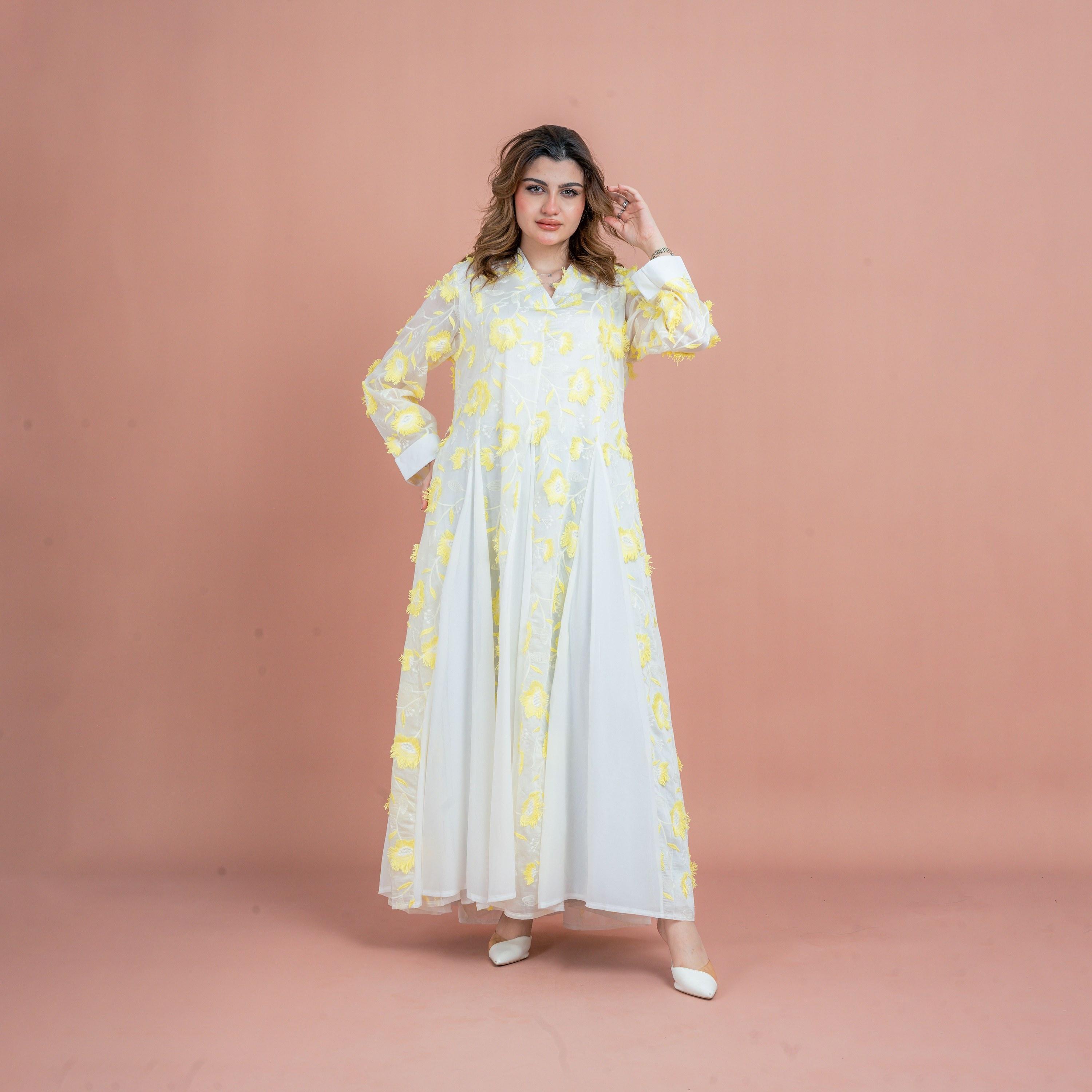 جلابية نسائية بتصميم هالة زهور مطرزة بألواح جوديه من إككسا-women-arabicclothing-jalabiyas-image-13