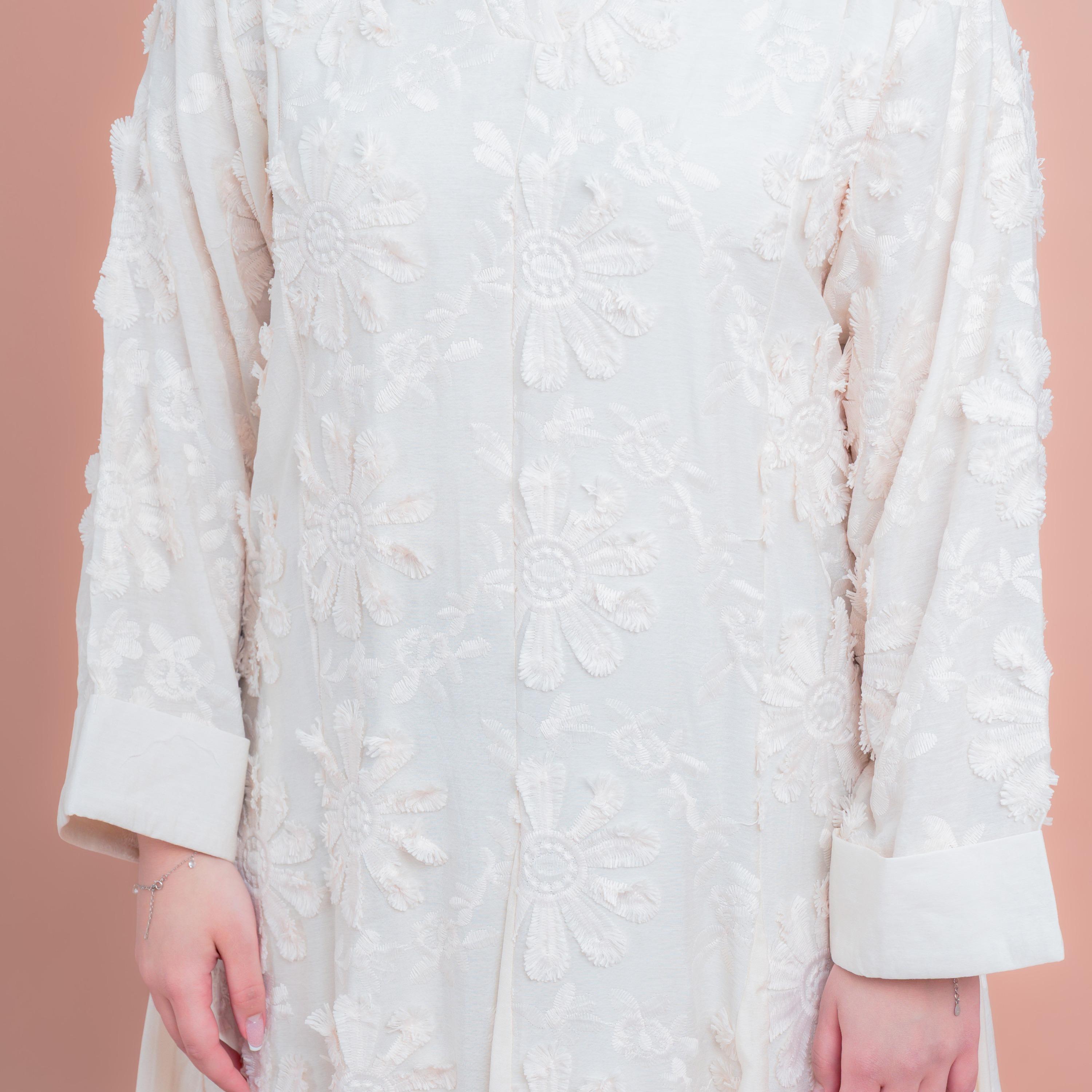 IKKXA Floral Embroidered with Godet Panels Women's Flared Jalabiya-women-arabicclothing-jalabiyas-image-2