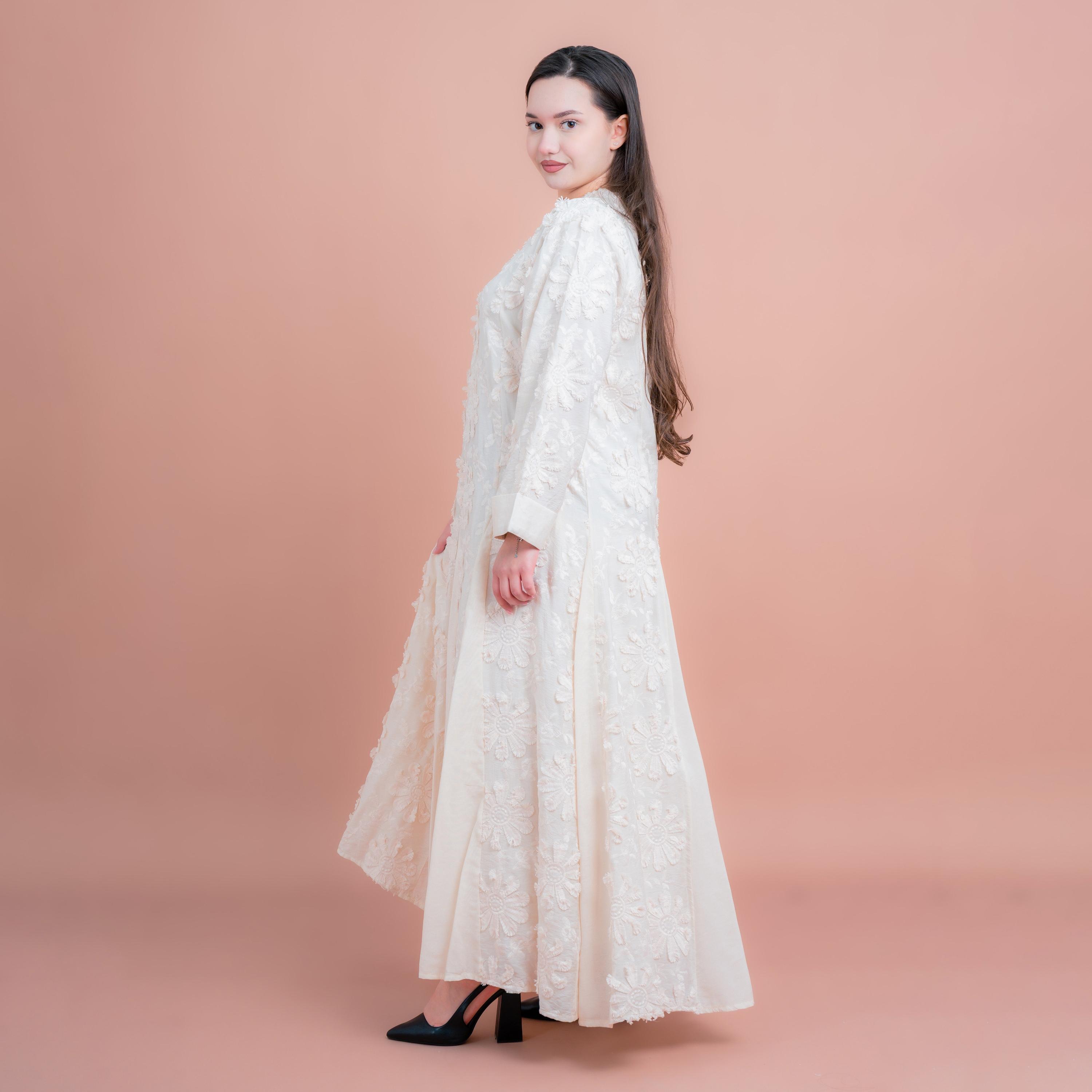 IKKXA Floral Embroidered with Godet Panels Women's Flared Jalabiya-women-arabicclothing-jalabiyas-image-3