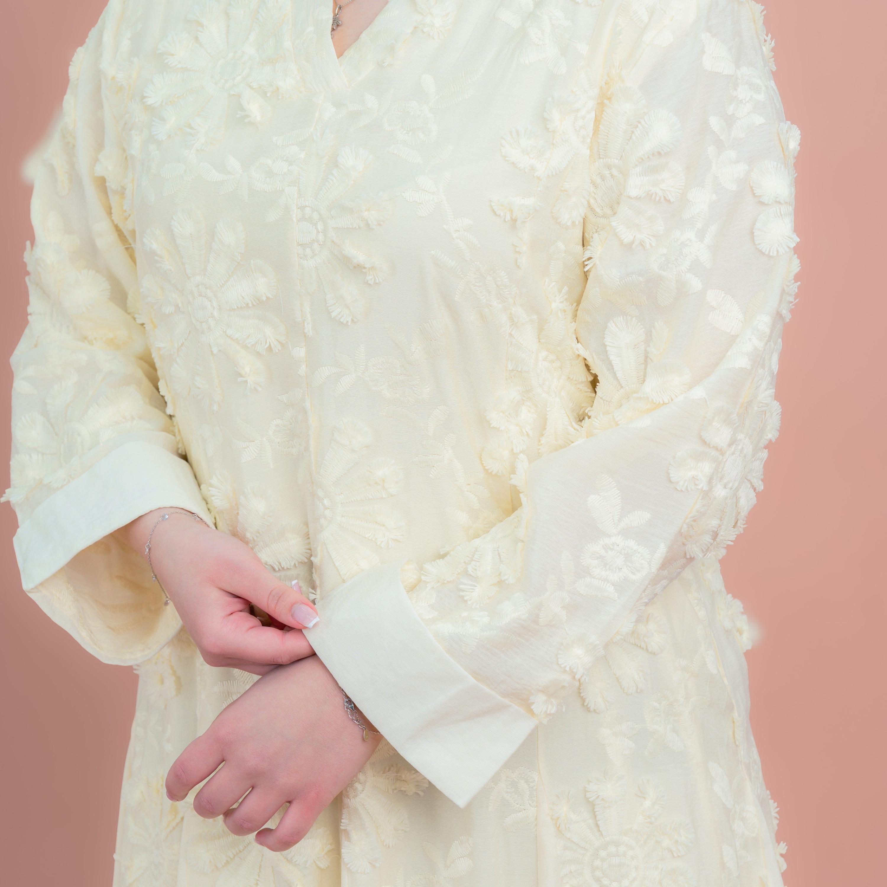 IKKXA Floral Embroidered with Godet Panels Women's Flared Jalabiya-women-arabicclothing-jalabiyas-image-2