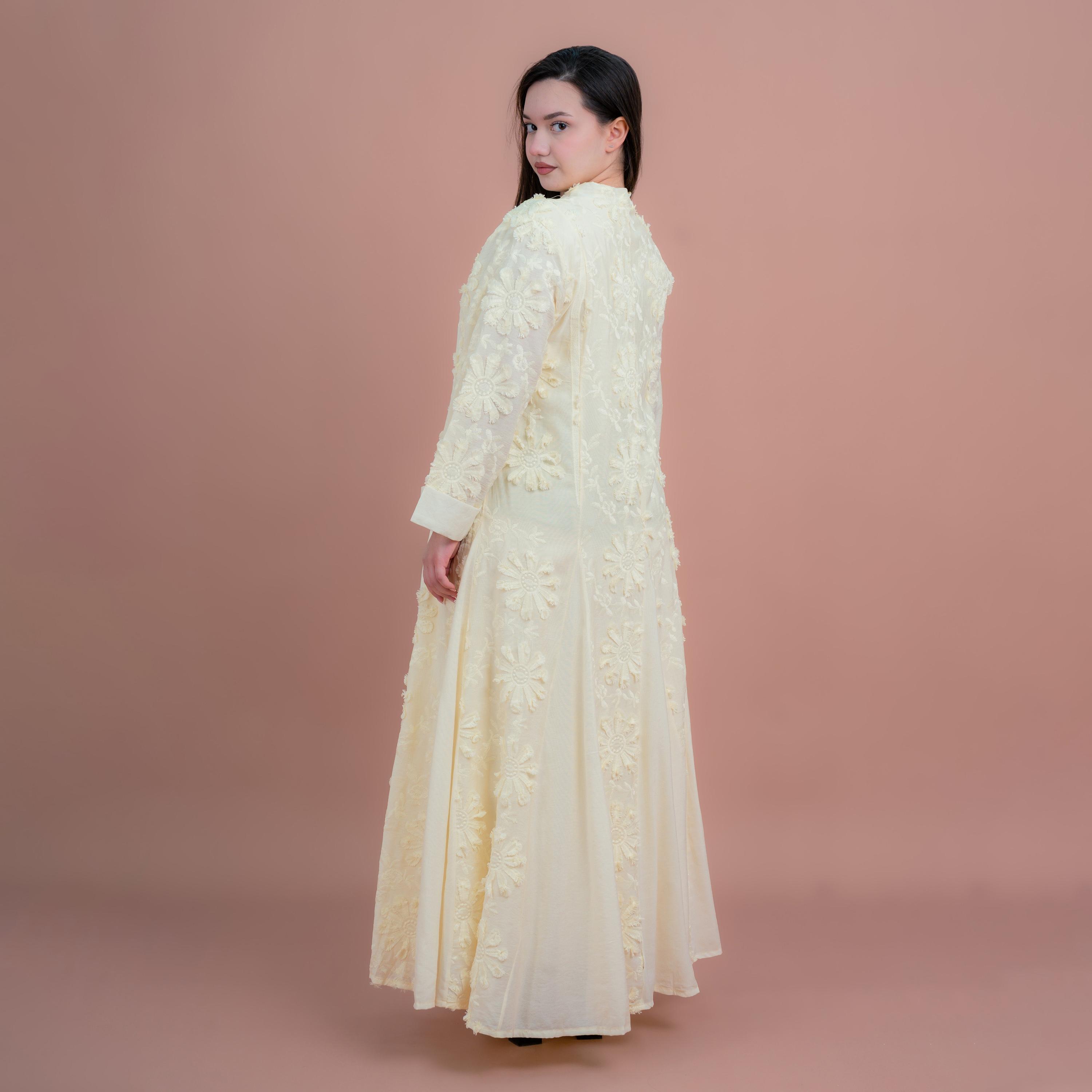 IKKXA Floral Embroidered with Godet Panels Women's Flared Jalabiya-women-arabicclothing-jalabiyas-image-3
