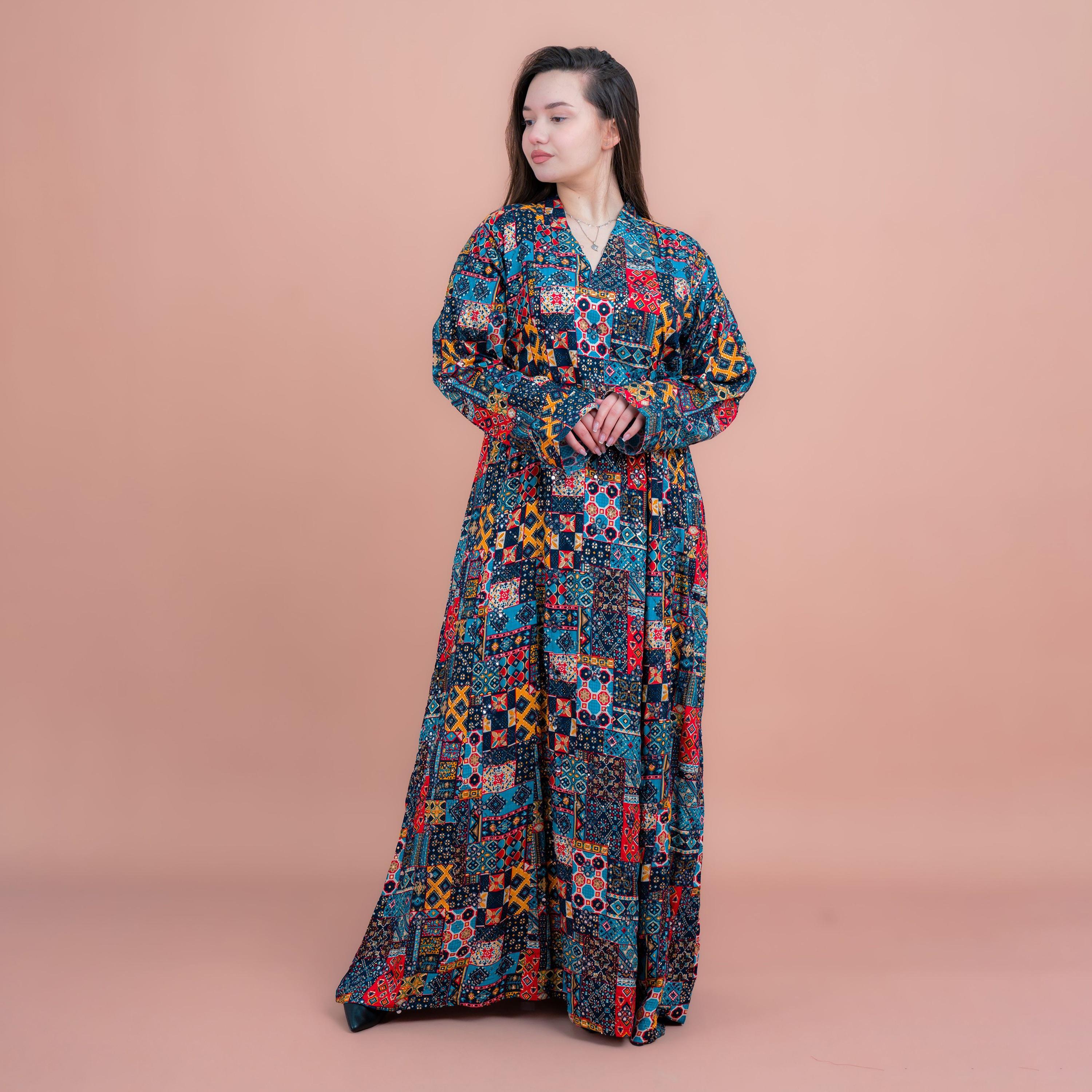 جلابية بطبعة هندسية تجريدية للنساء من اي كيه كيه اكس ايه-women-arabicclothing-jalabiyas-image-1