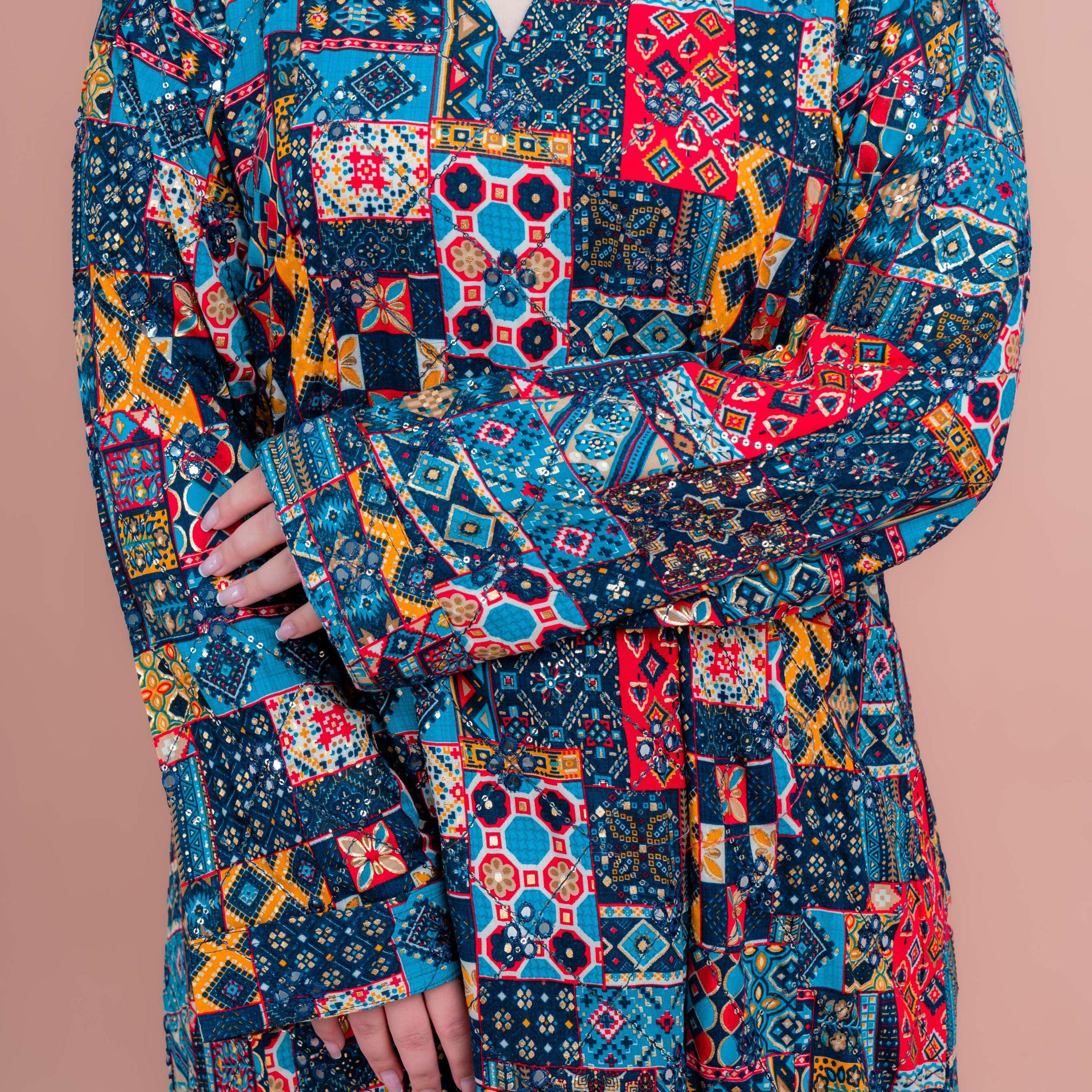 جلابية بطبعة هندسية تجريدية للنساء من اي كيه كيه اكس ايه-women-arabicclothing-jalabiyas-image-2