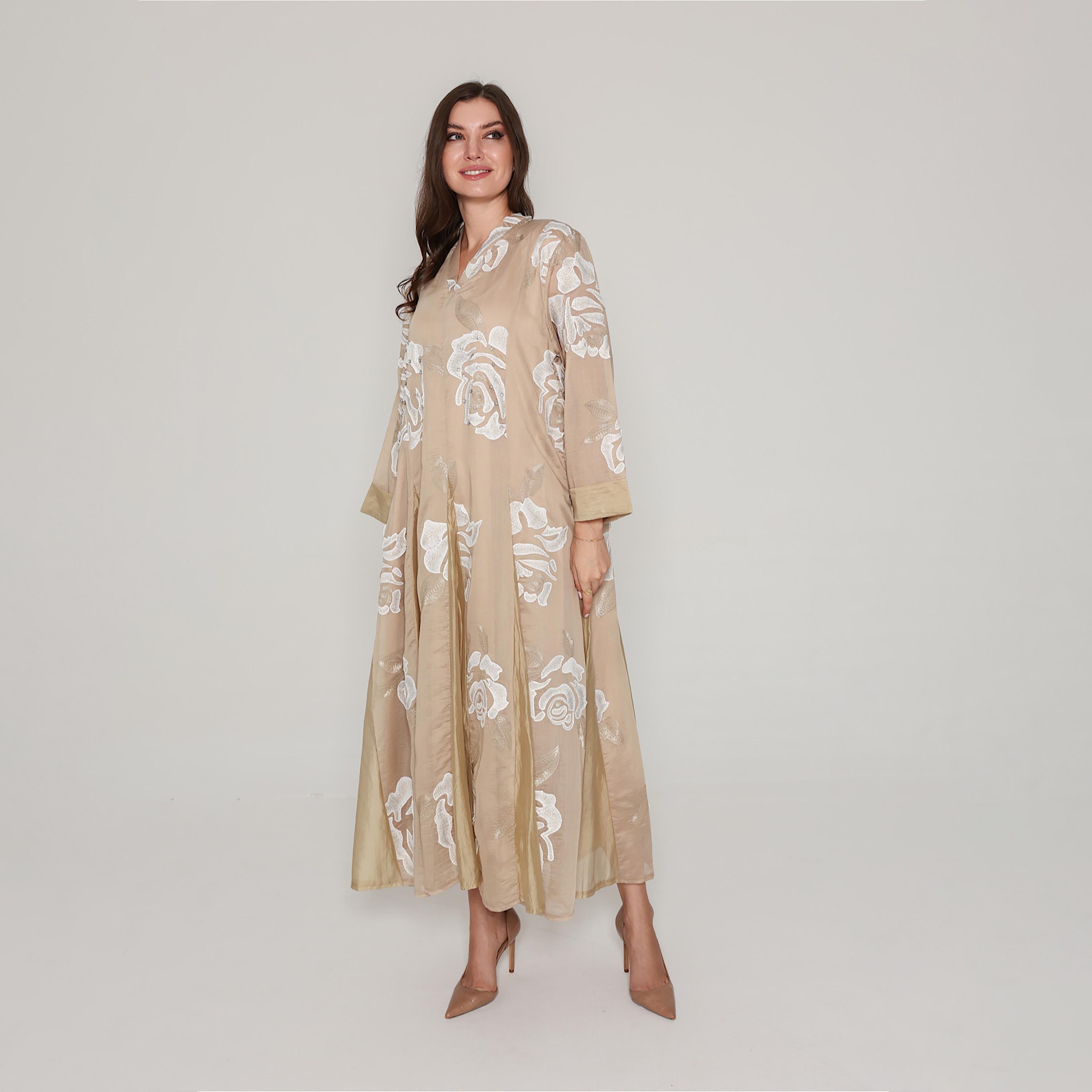 IKKXA Floral Embroidered with Godet Panels Women's Jalabiya-women-clothing-dresses-image-1