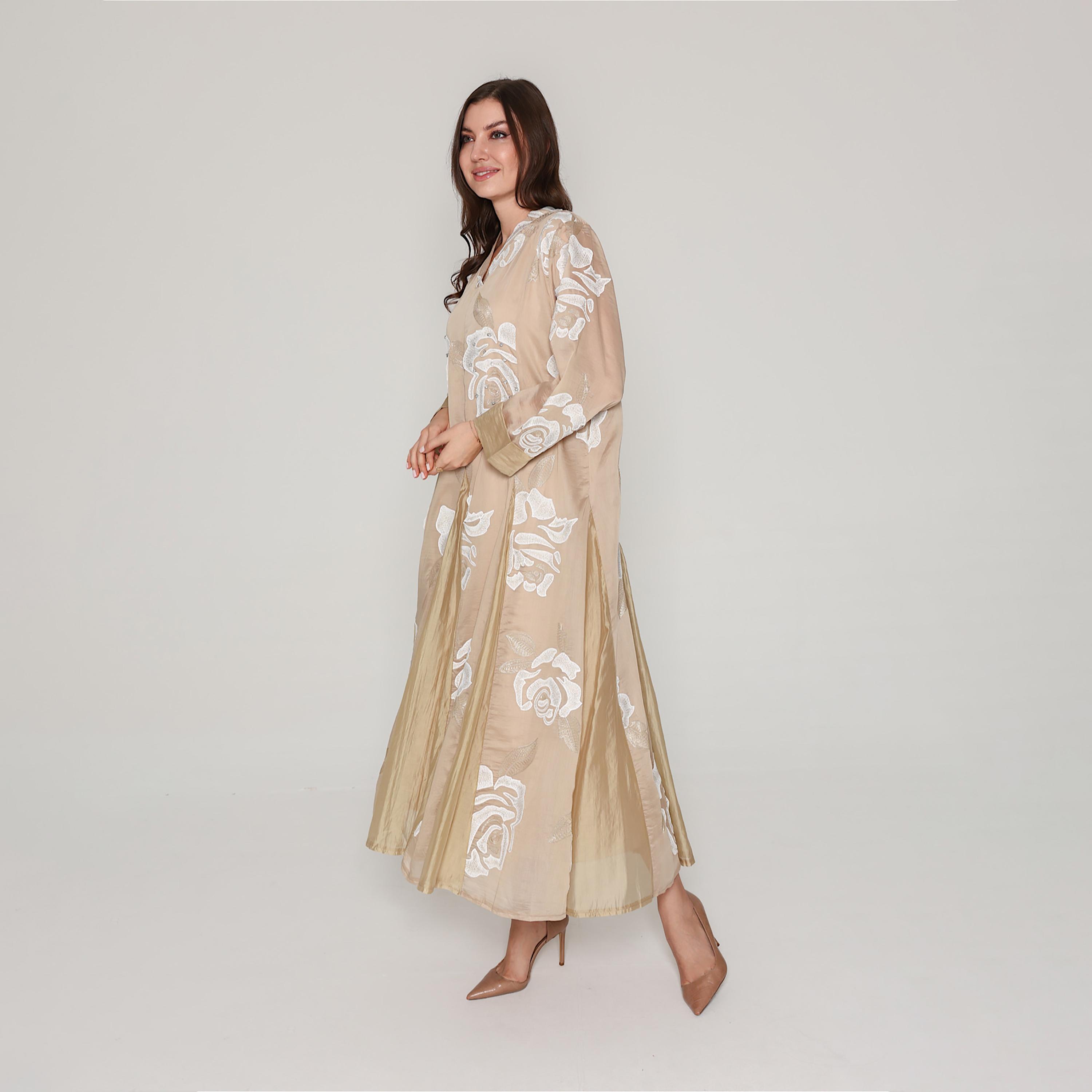 IKKXA Floral Embroidered with Godet Panels Women's Jalabiya-women-clothing-dresses-image-3
