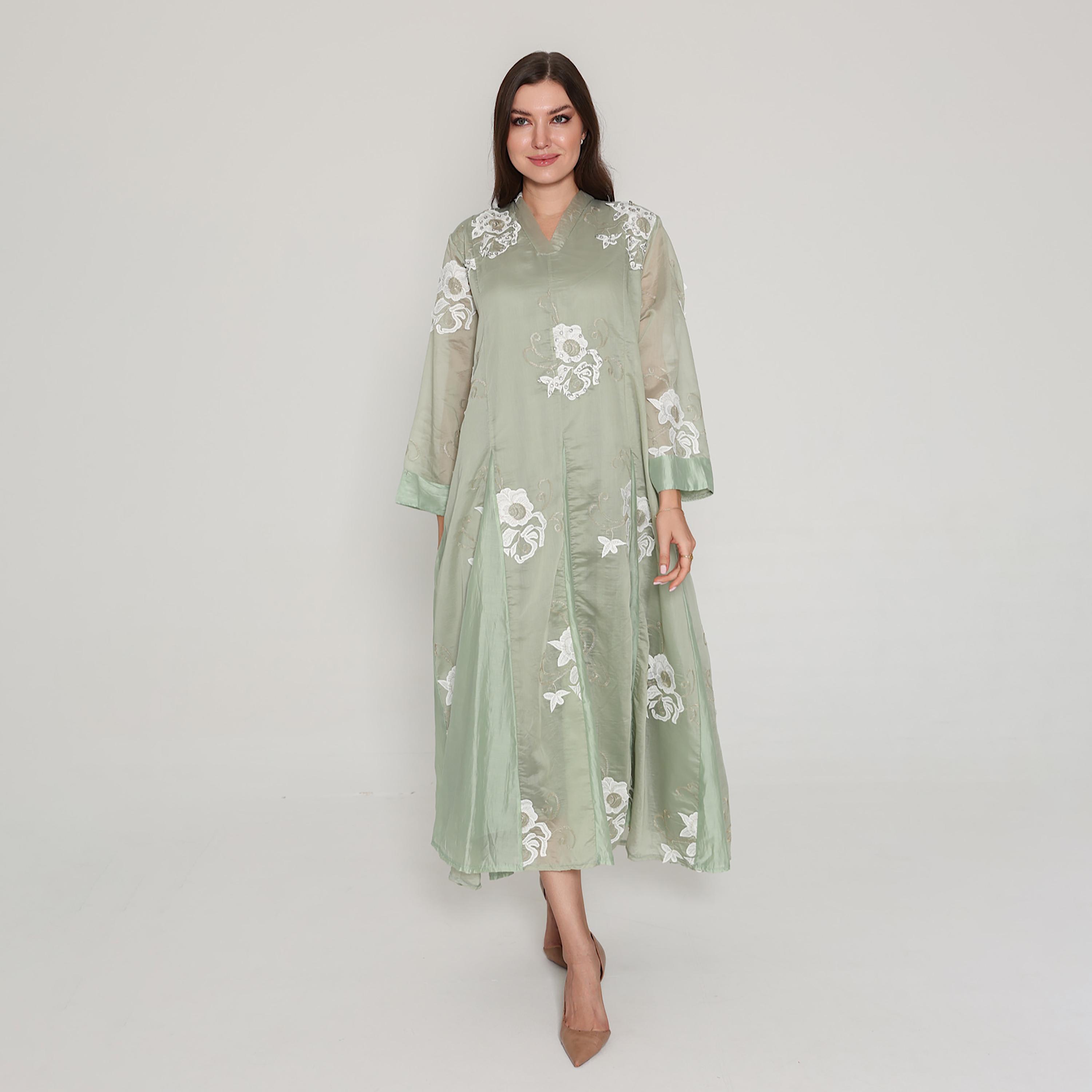 IKKXA Floral Embroidered with Godet Panels Women's Jalabiya-women-clothing-dresses-image-1