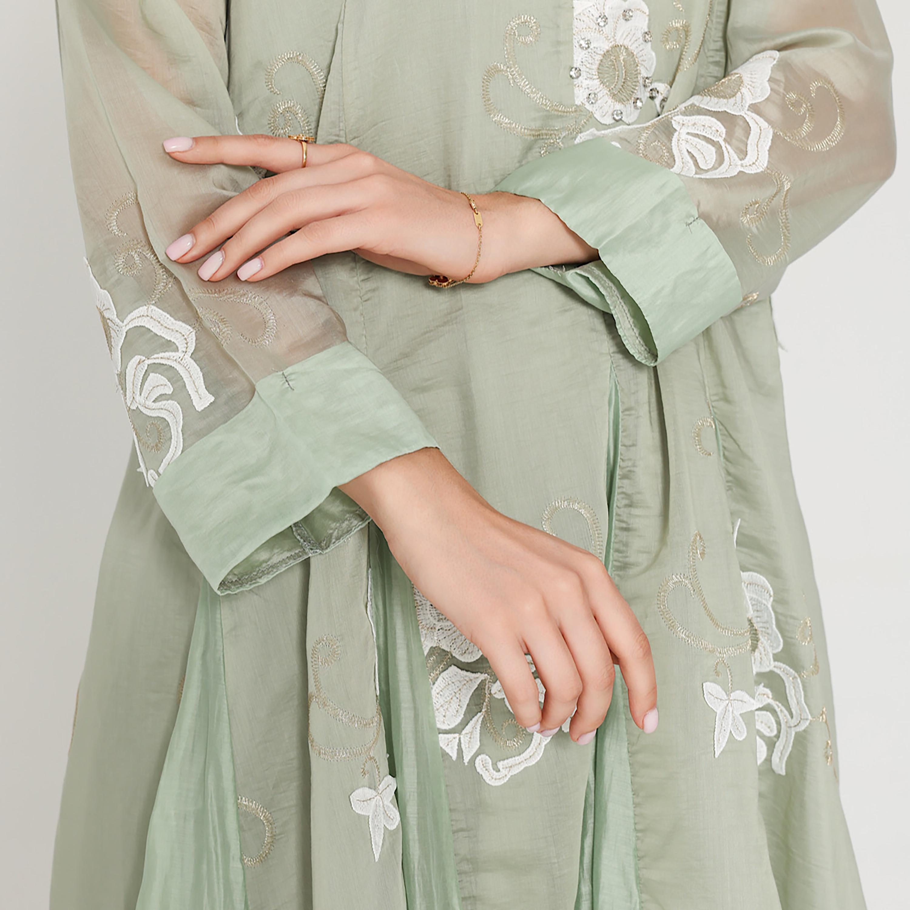 IKKXA Floral Embroidered with Godet Panels Women's Jalabiya-women-clothing-dresses-image-2