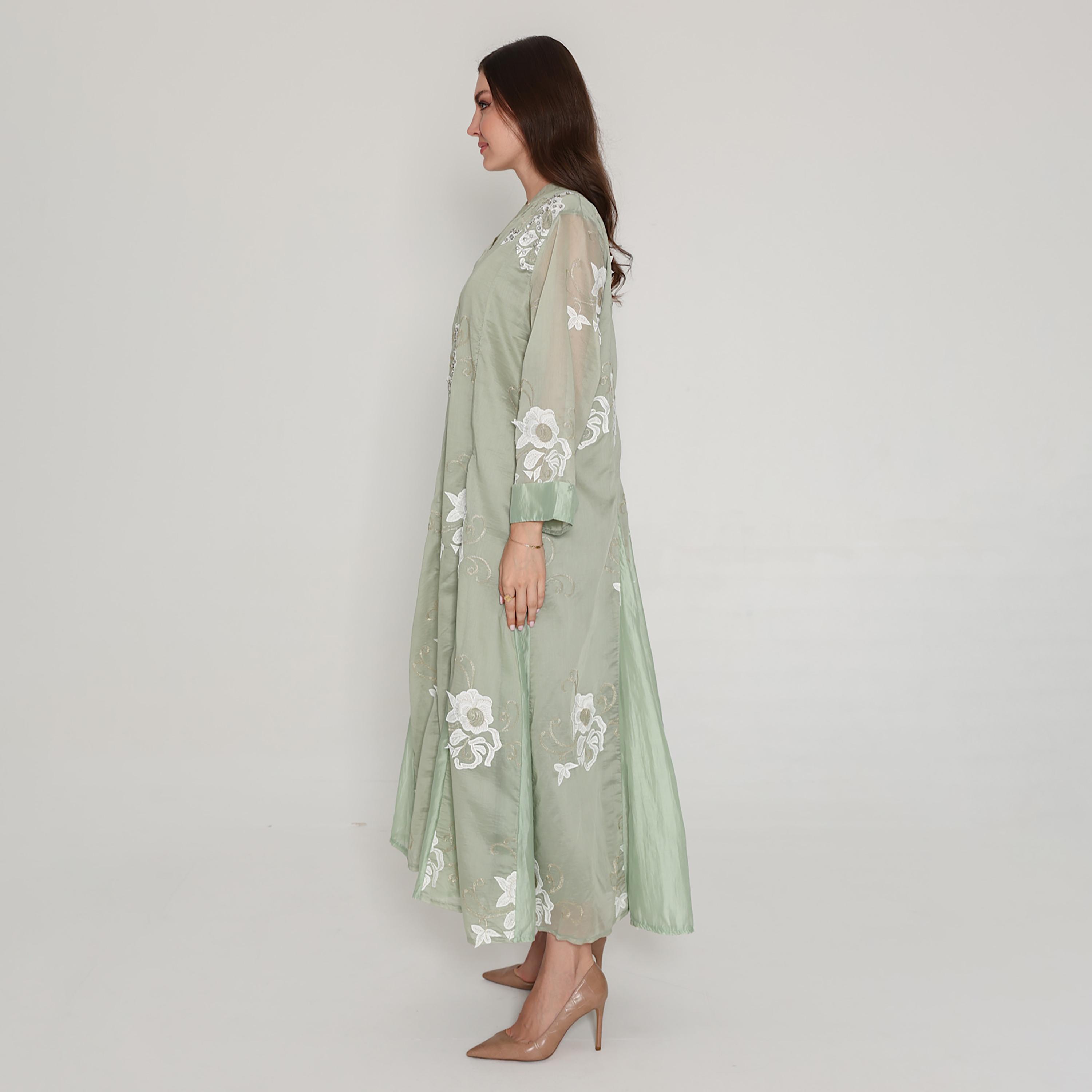 IKKXA Floral Embroidered with Godet Panels Women's Jalabiya-women-clothing-dresses-image-3