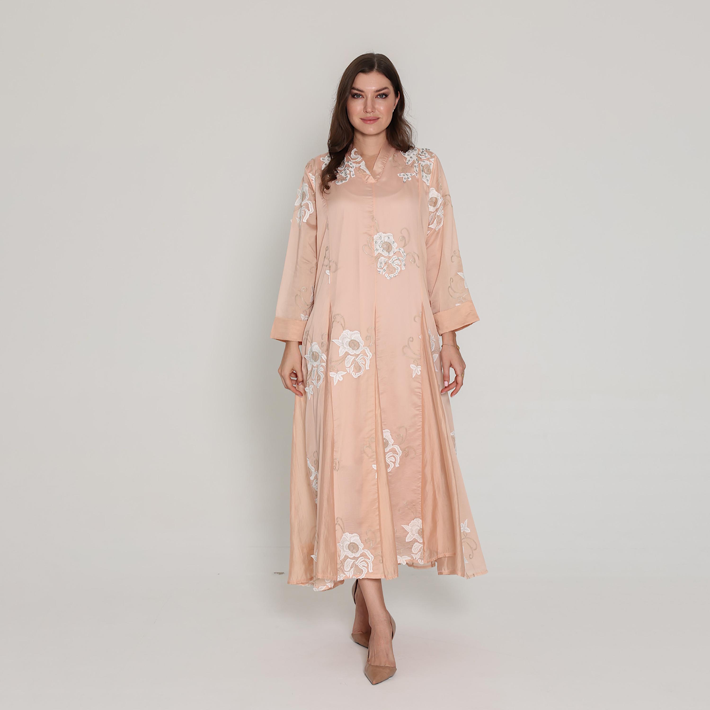 IKKXA Floral Embroidered with Godet Panels Women's Jalabiya-women-clothing-dresses-image-1