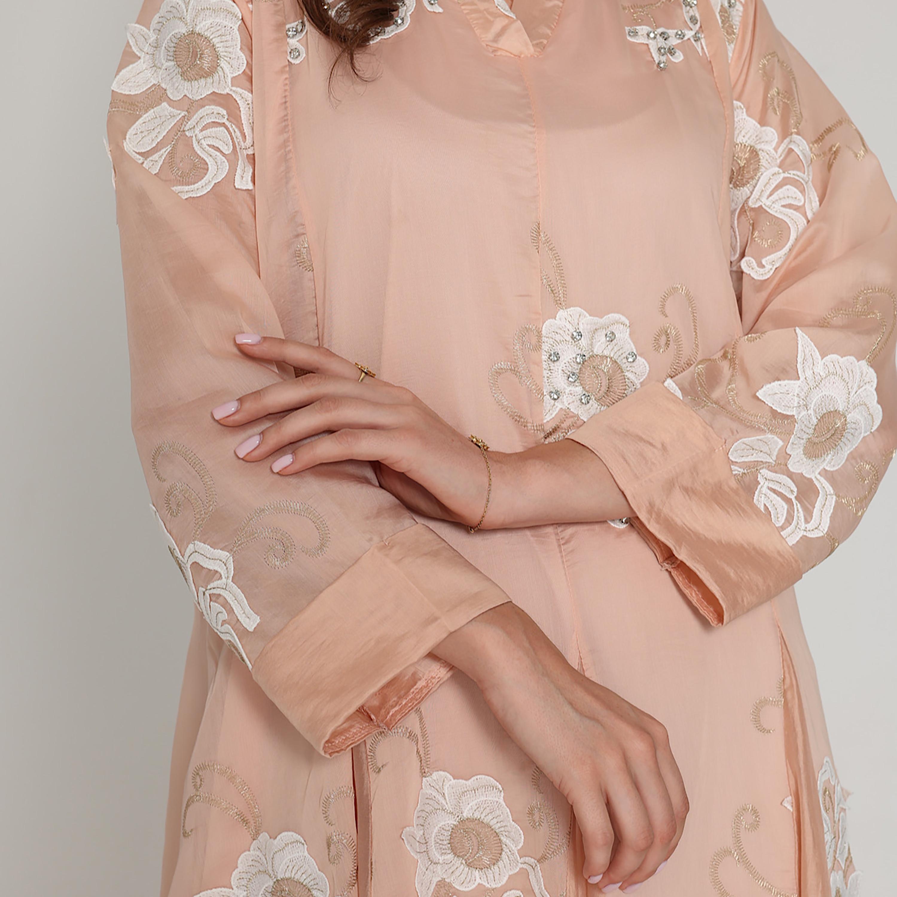 IKKXA Floral Embroidered with Godet Panels Women's Jalabiya-women-clothing-dresses-image-2