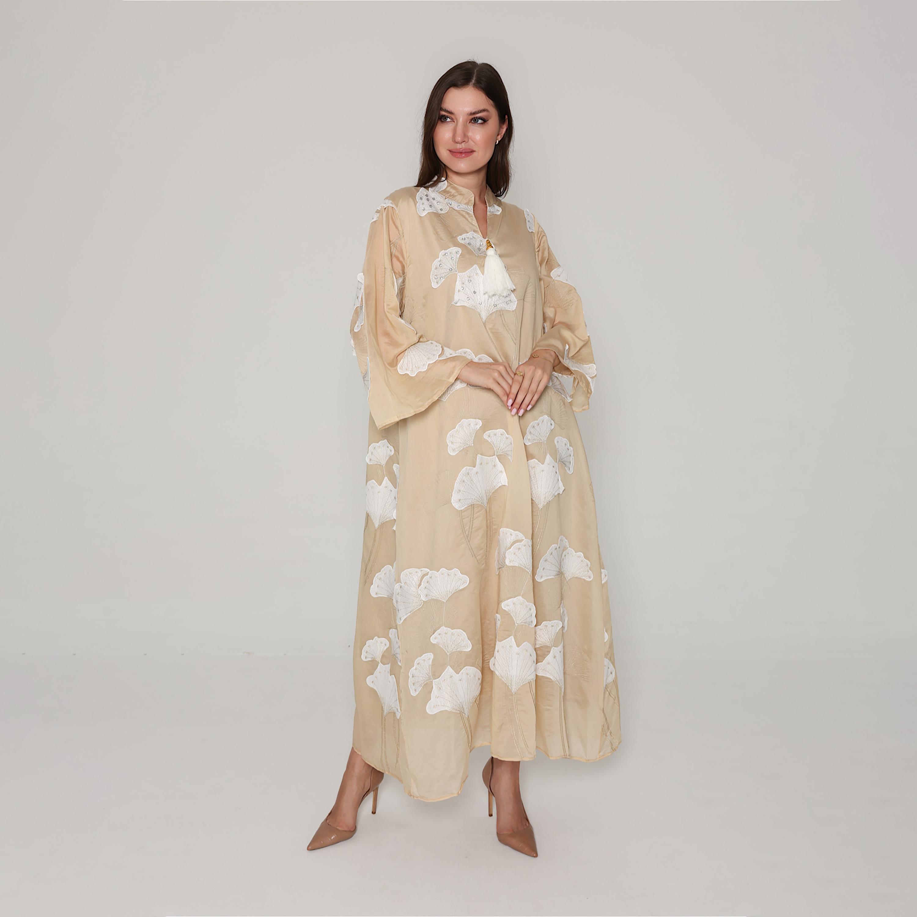 IKKXA Floral Embroidered with Rhinestone Mandarin Collar Flared Sleeves Women's Jalabiya-women-clothing-dresses-image-1