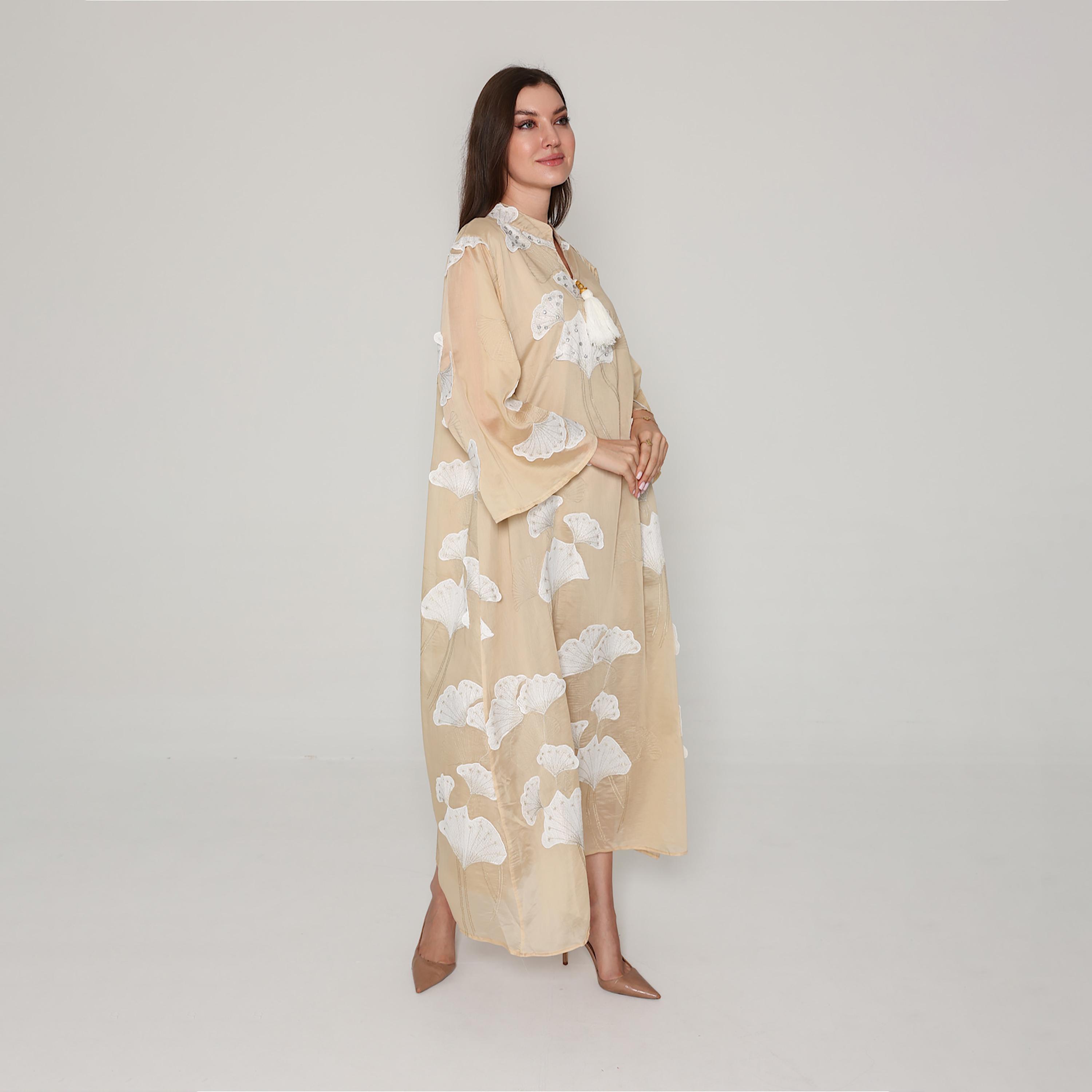 IKKXA Floral Embroidered with Rhinestone Mandarin Collar Flared Sleeves Women's Jalabiya-women-clothing-dresses-image-2