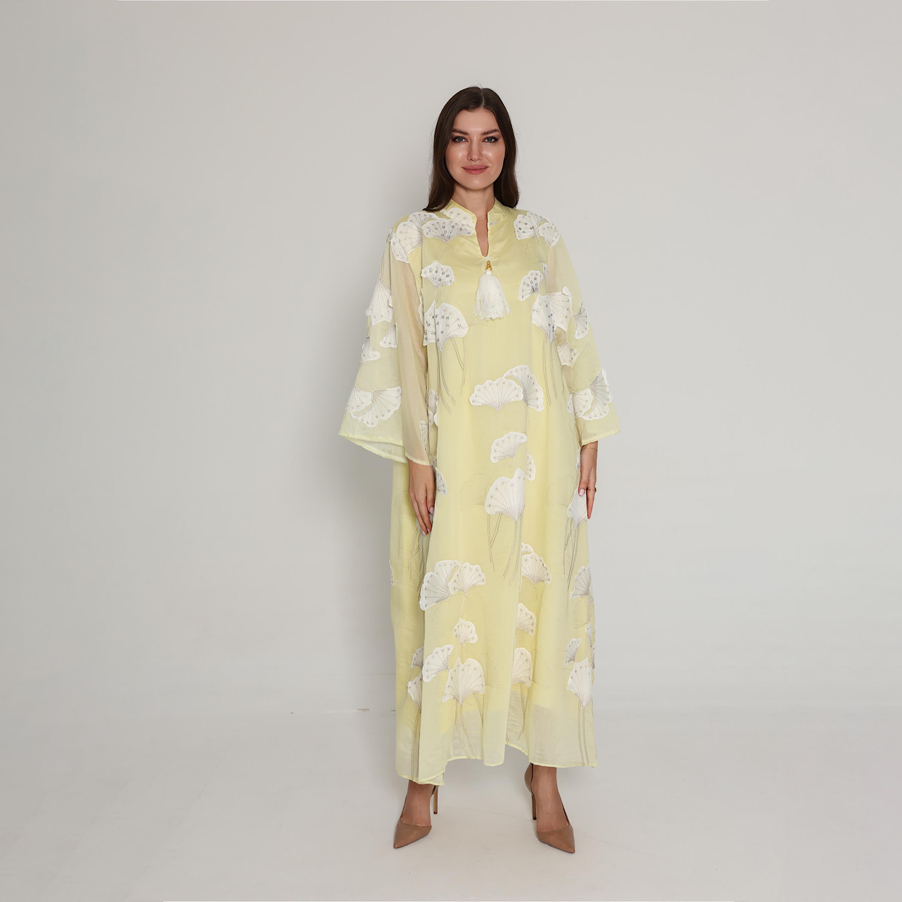 IKKXA Floral Embroidered with Rhinestone Mandarin Collar Flared Sleeves Women's Jalabiya-women-clothing-dresses-image-1