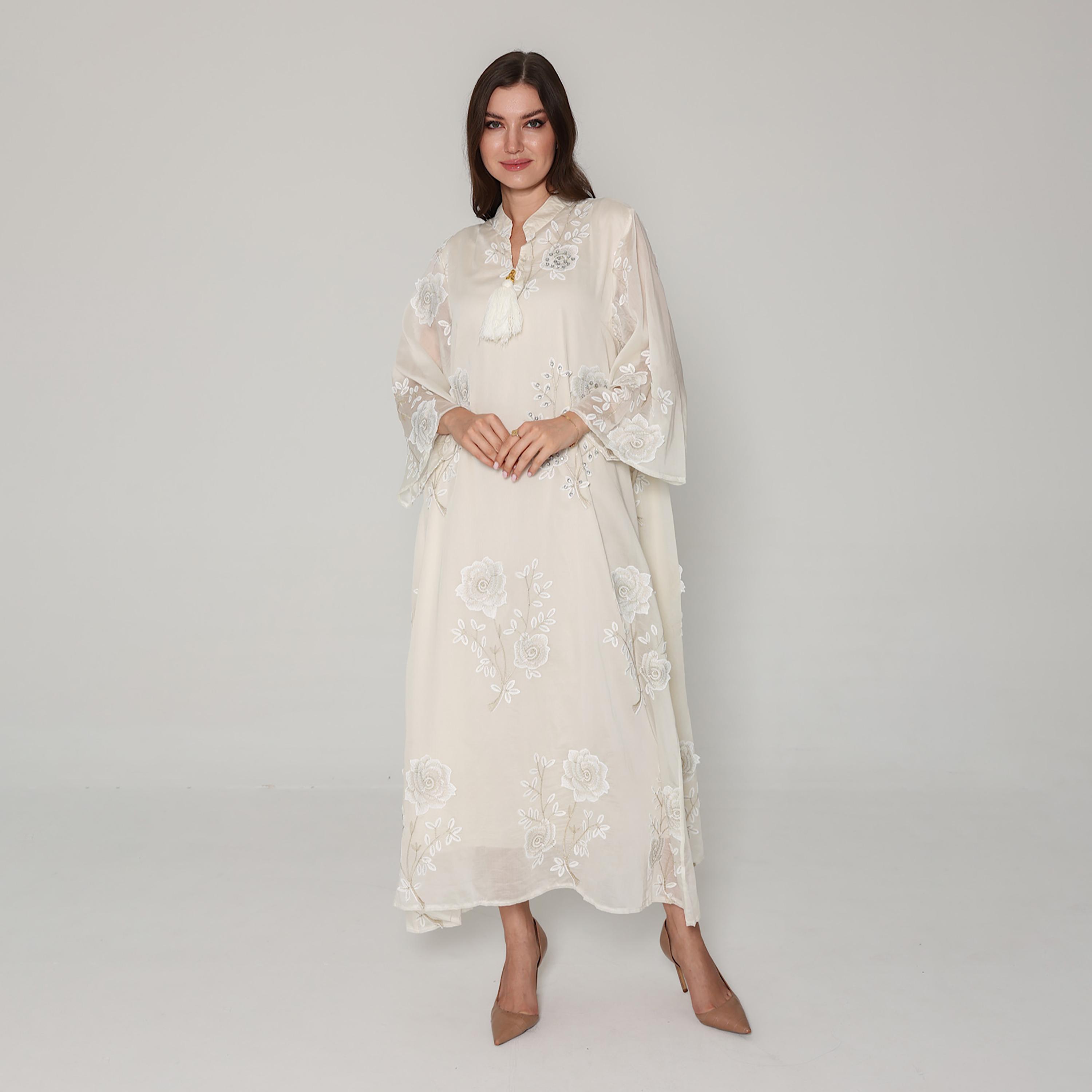 IKKXA Floral Embroidered with Rhinestone Mandarin Collar Flared Sleeves Women's Jalabiya-women-arabicclothing-jalabiyas-image-5