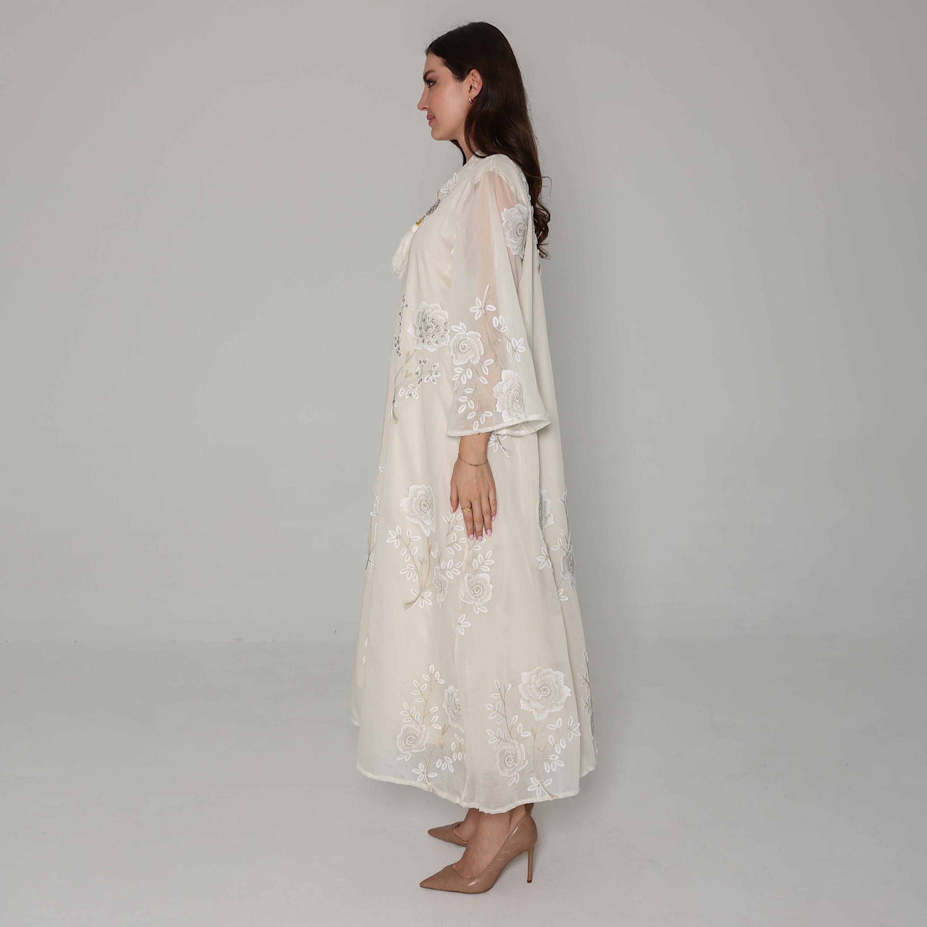 IKKXA Floral Embroidered with Rhinestone Mandarin Collar Flared Sleeves Women's Jalabiya-women-arabicclothing-jalabiyas-image-7