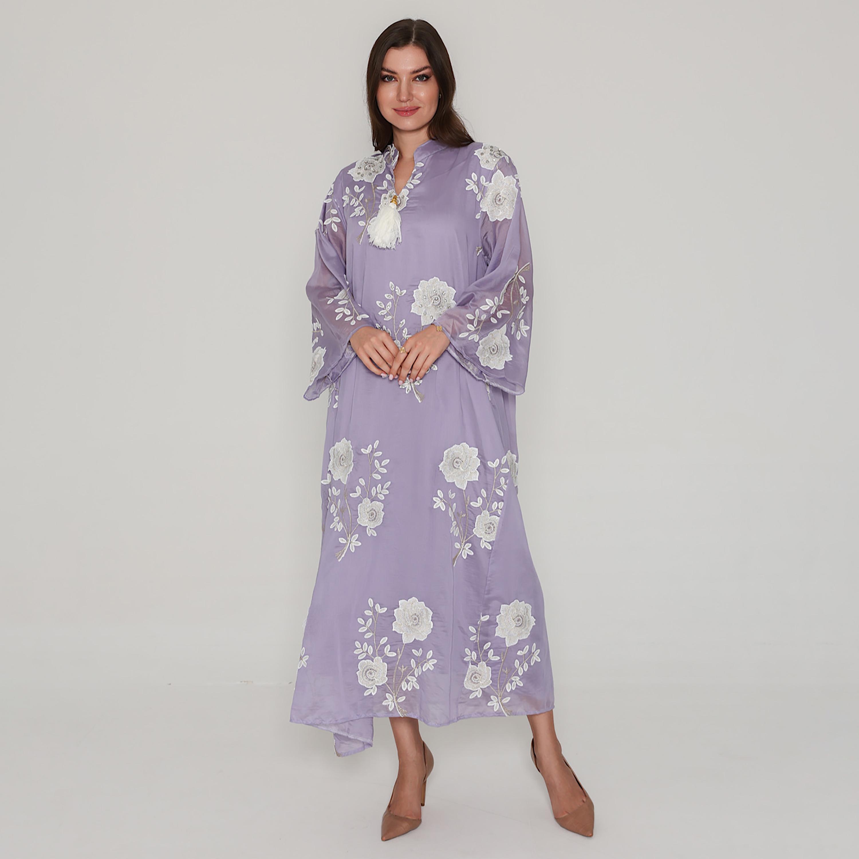 IKKXA Floral Embroidered with Rhinestone Mandarin Collar Flared Sleeves Women's Jalabiya-women-arabicclothing-jalabiyas-image-9