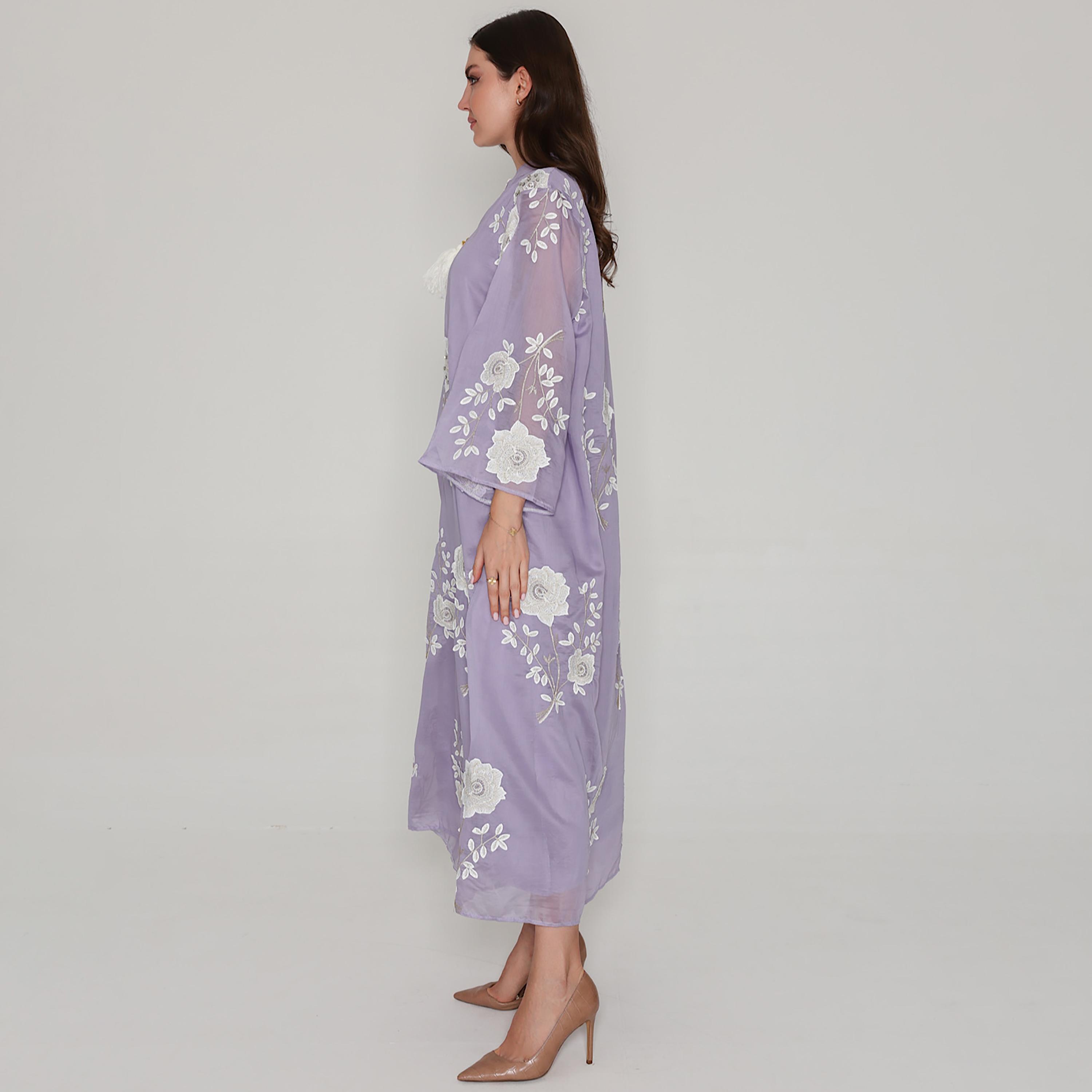 IKKXA Floral Embroidered with Rhinestone Mandarin Collar Flared Sleeves Women's Jalabiya-women-arabicclothing-jalabiyas-image-11