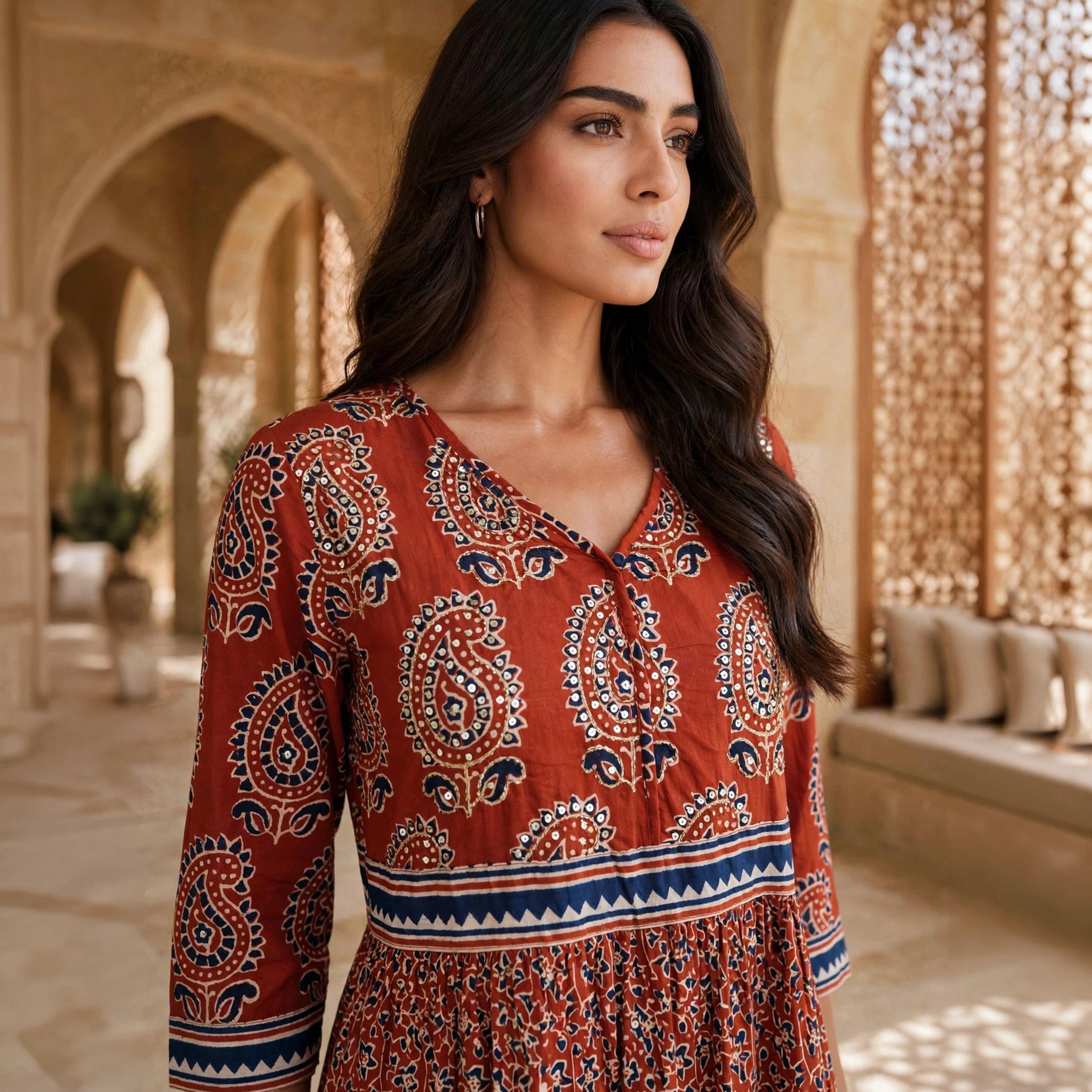 IKKXA Ethnic Paisley Women's Tiered Jalabiya-women-arabicclothing-jalabiyas-image-2