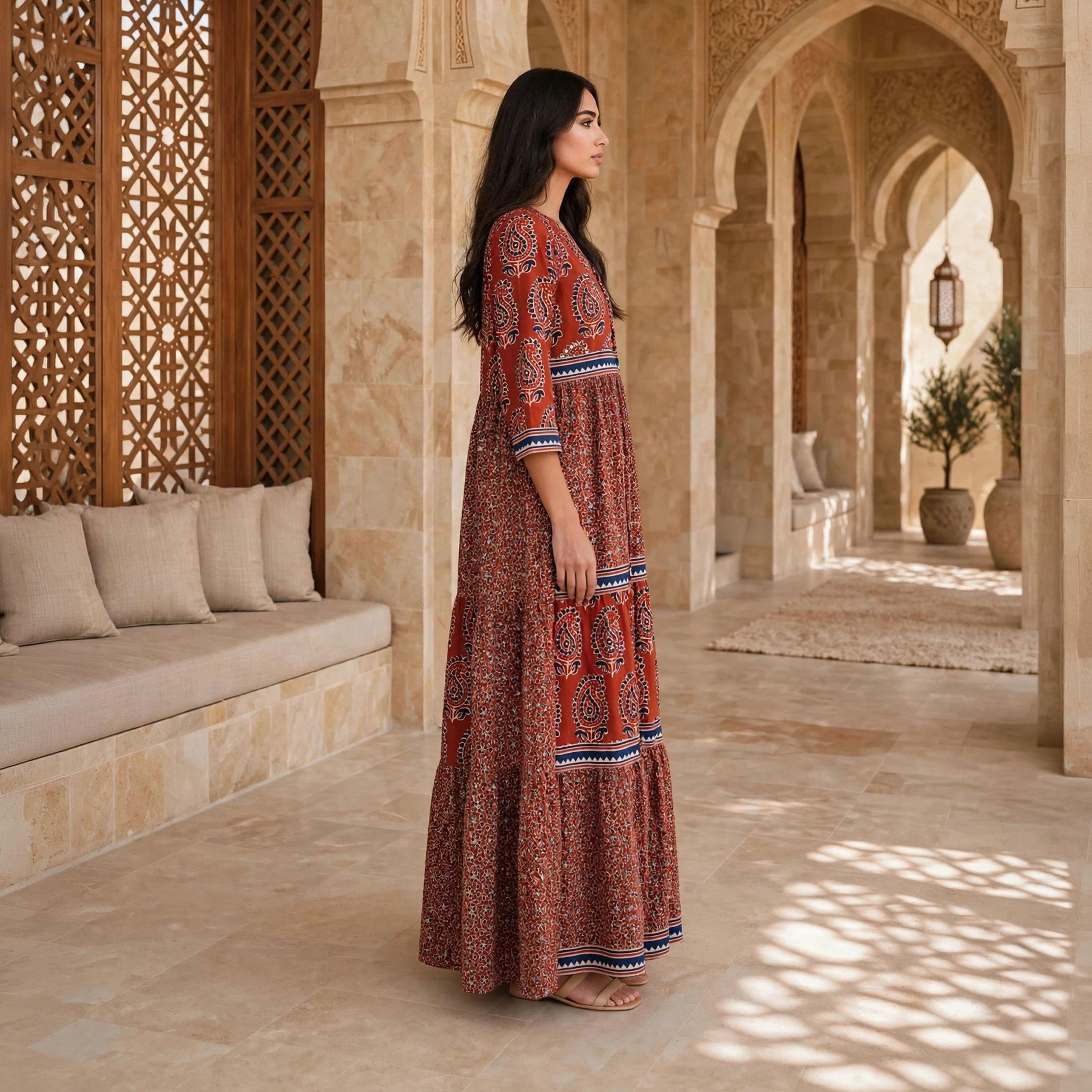 IKKXA Ethnic Paisley Women's Tiered Jalabiya-women-arabicclothing-jalabiyas-image-4