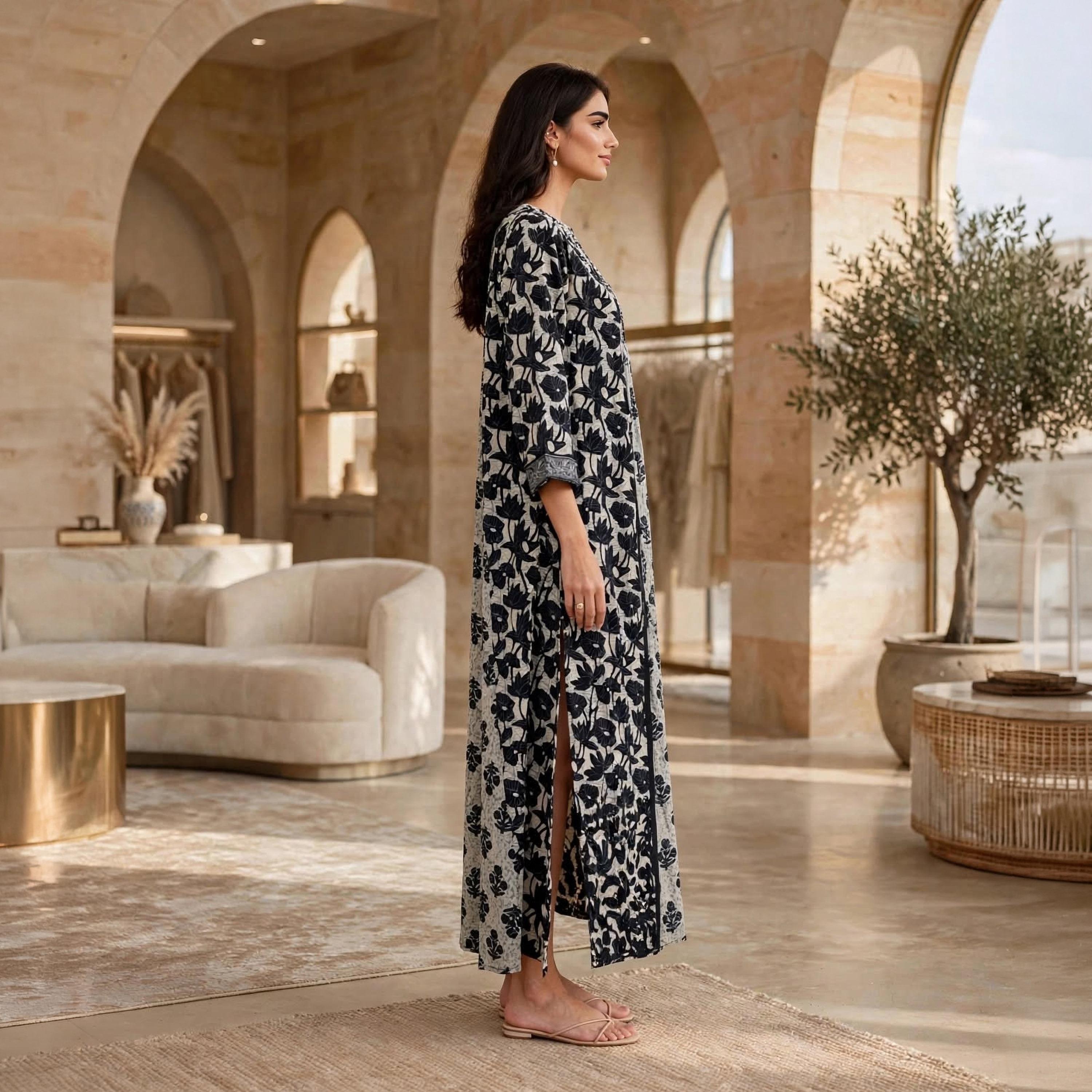 IKKXA Floral Print Square Neck Women's Jalabiya-women-arabicclothing-jalabiyas-image-3