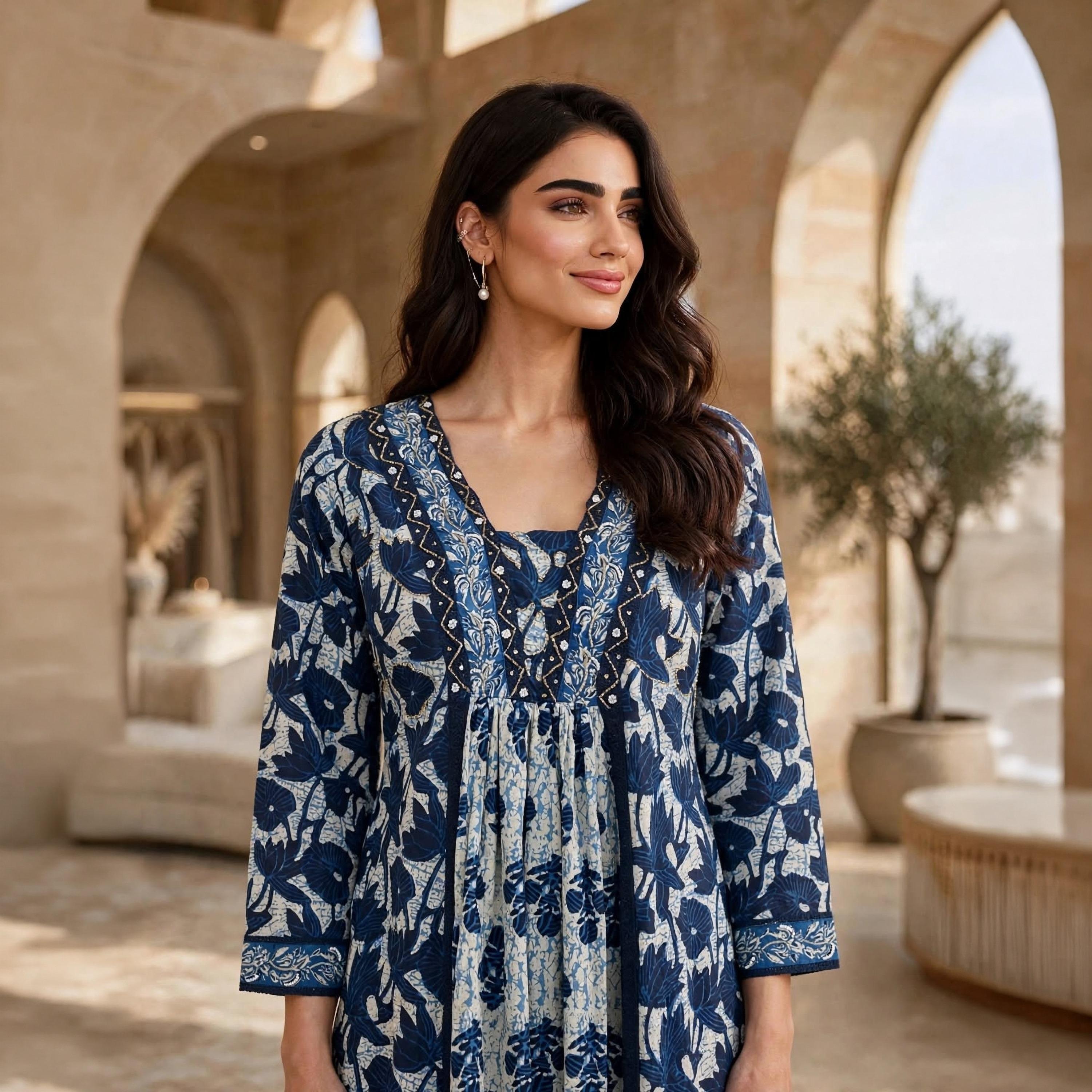 IKKXA Floral Print Square Neck Women's Jalabiya-women-arabicclothing-jalabiyas-image-2