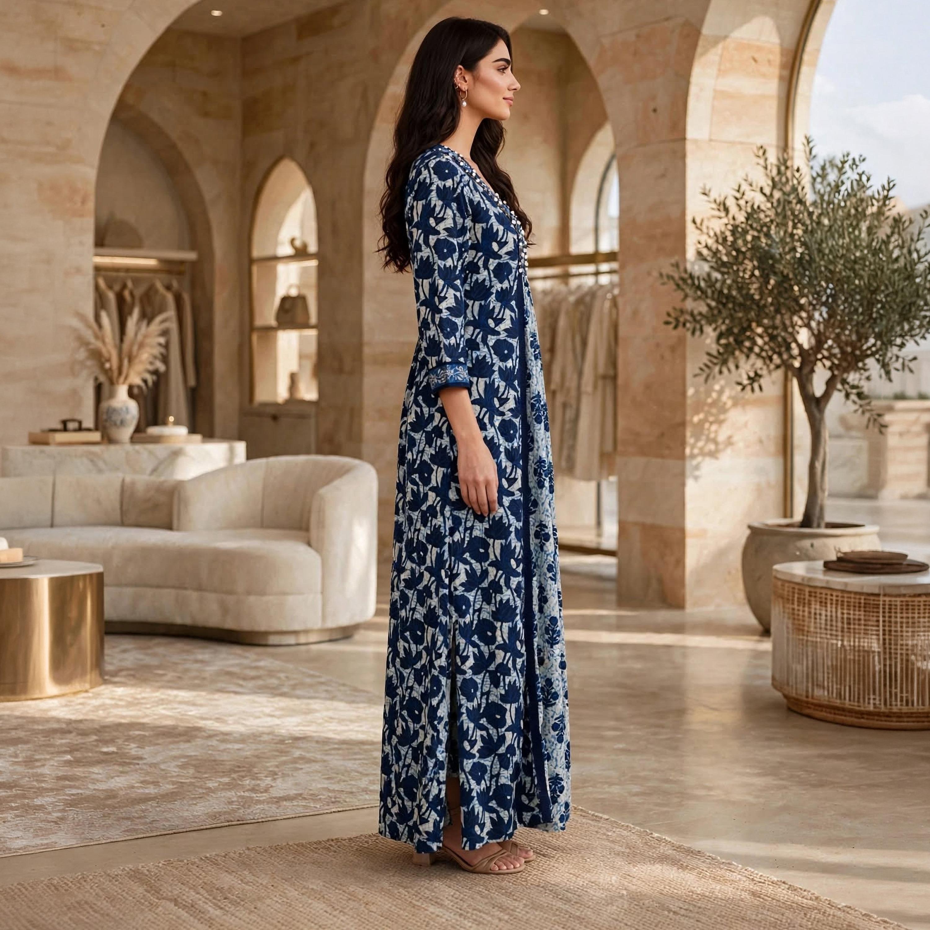 IKKXA Floral Print Square Neck Women's Jalabiya-women-arabicclothing-jalabiyas-image-3