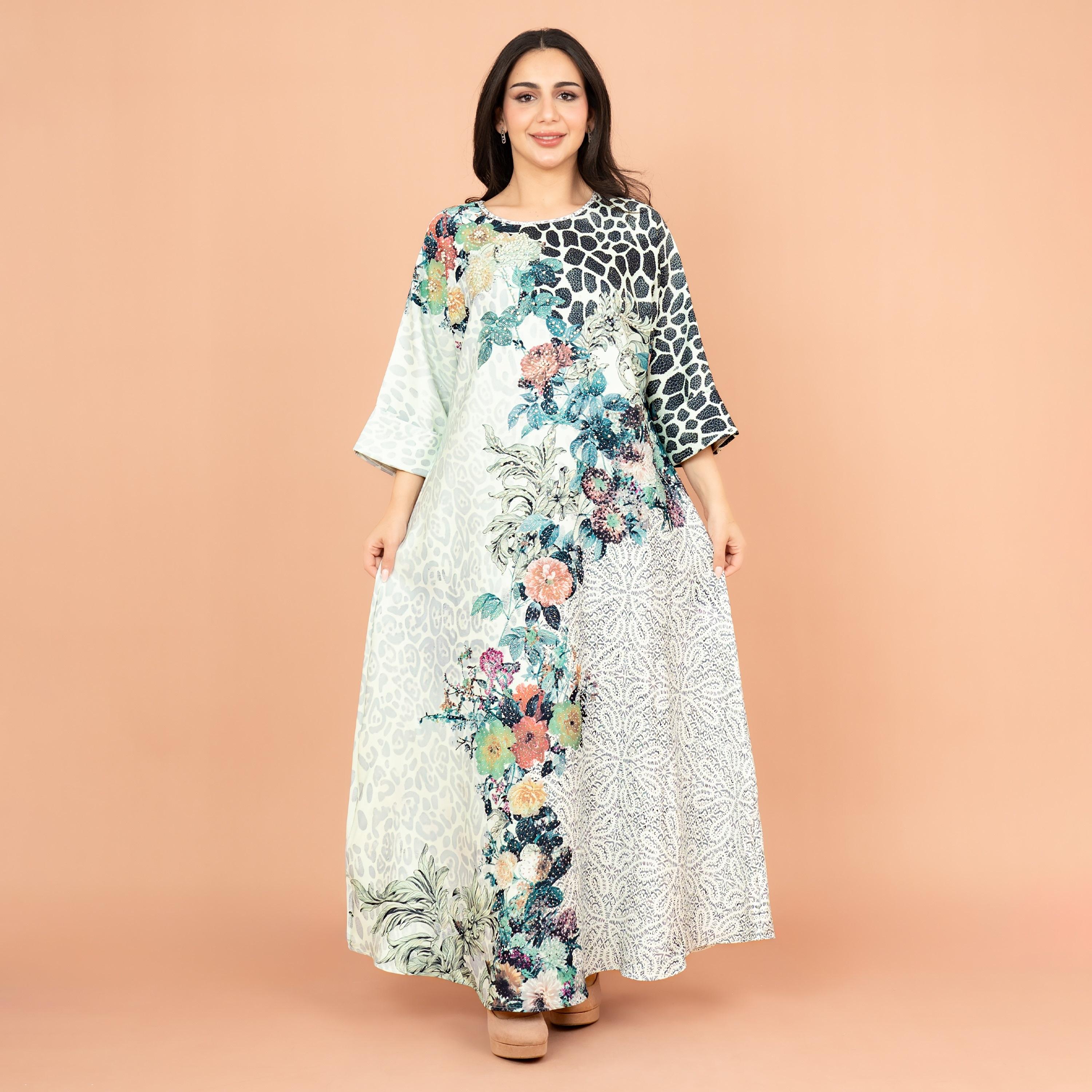 جلابية نسائية احتفالية بطبعات زهور ومزينة باللؤلؤ بأكمام قابلة للطي من IKKXA-women-arabicclothing-jalabiyas-image-10
