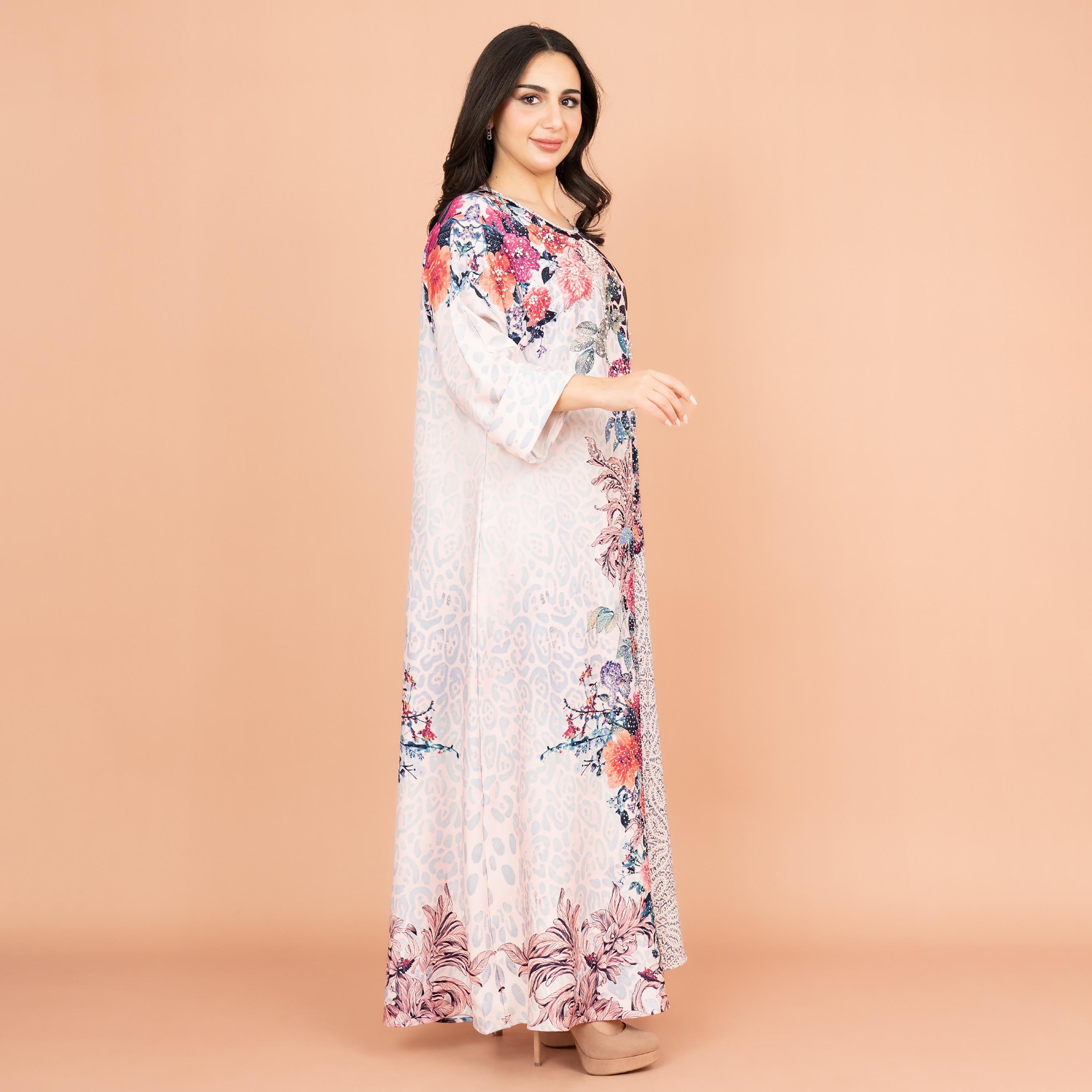 جلابية نسائية احتفالية بطبعات زهور ومزينة باللؤلؤ بأكمام قابلة للطي من IKKXA-women-arabicclothing-jalabiyas-image-7