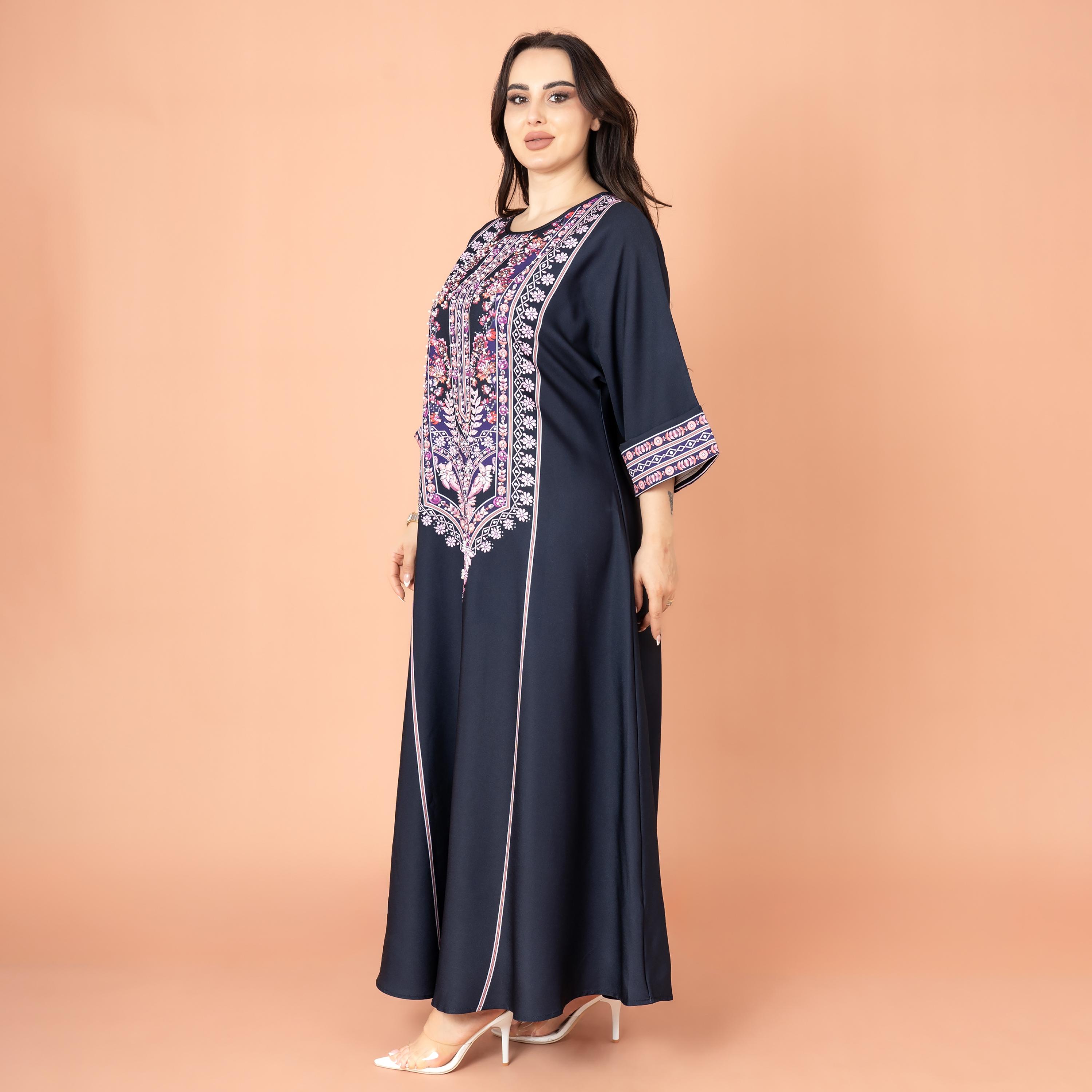 IKKXA Floral Print and Beaded Work Evening Women's Jalabiya-women-arabicclothing-jalabiyas-image-3