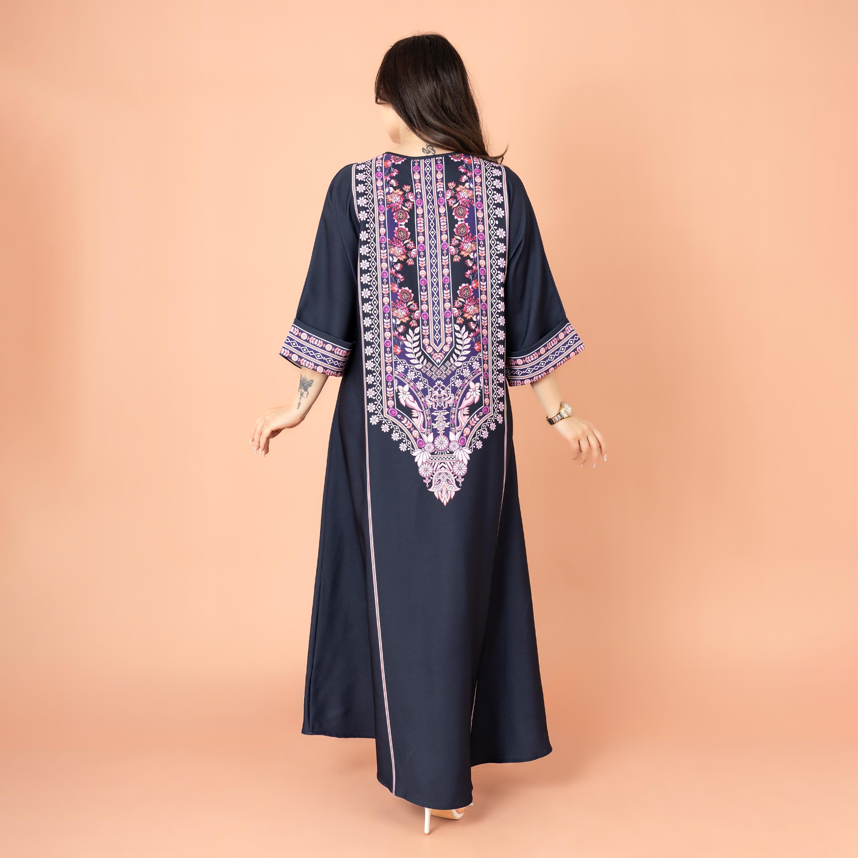 IKKXA Floral Print and Beaded Work Evening Women's Jalabiya-women-arabicclothing-jalabiyas-image-4