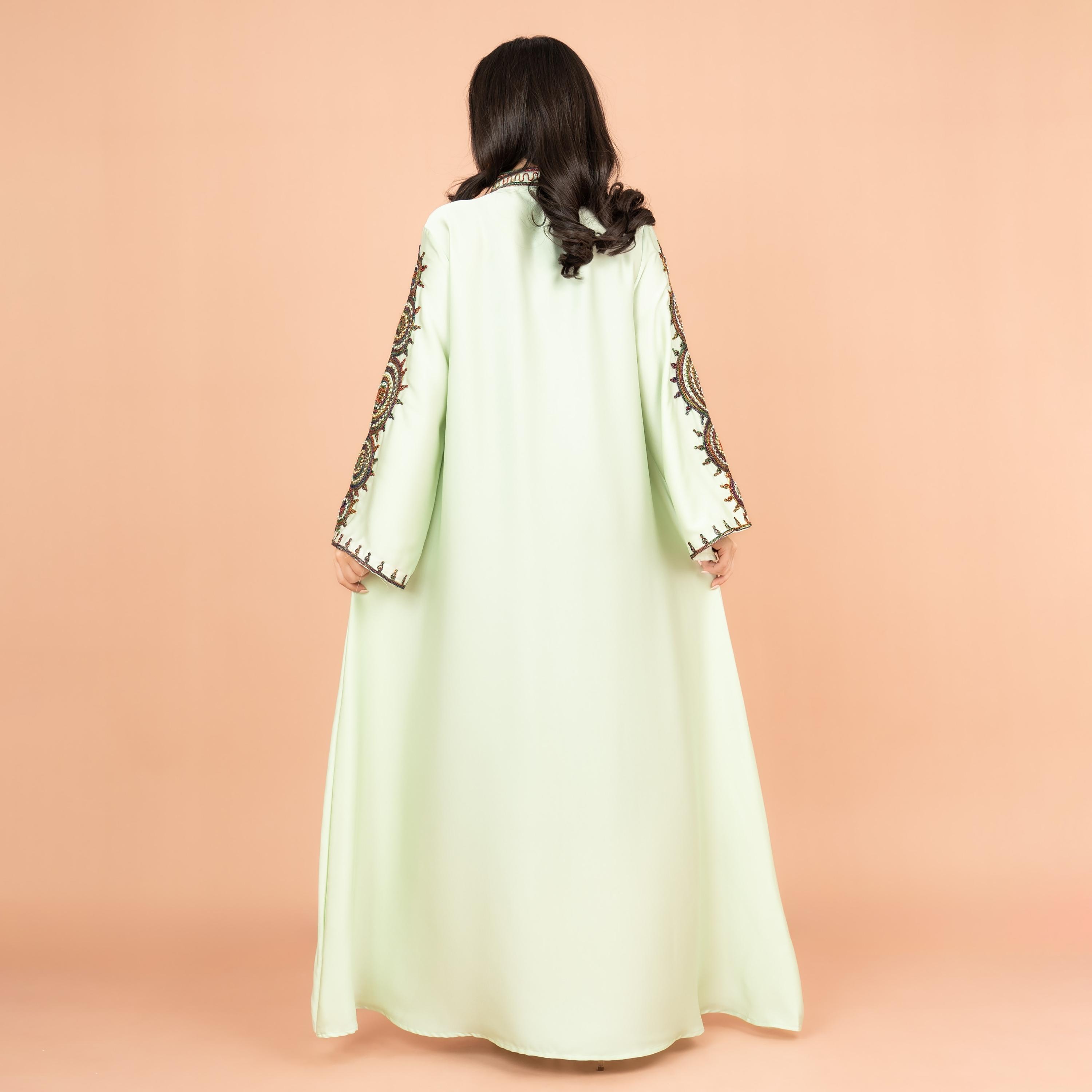 IKKXA Embroidered and Bead Work Mandarin Collar Flared Sleeves Festive Women's Jalabiya-women-arabicclothing-jalabiyas-image-4