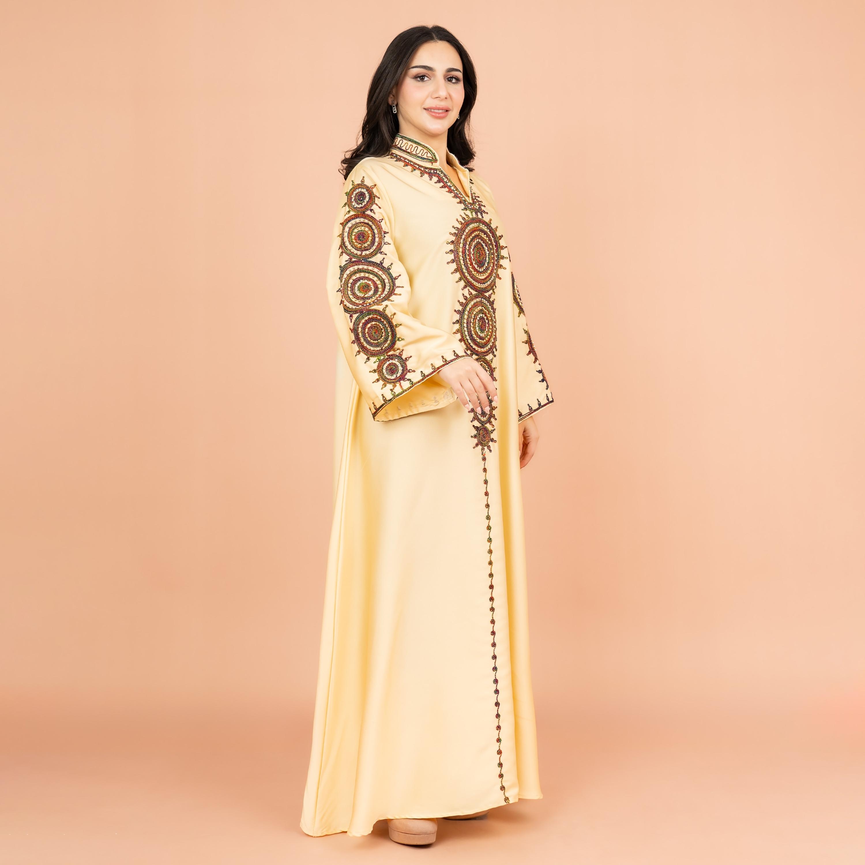 IKKXA Embroidered and Bead Work Mandarin Collar Flared Sleeves Festive Women's Jalabiya-women-arabicclothing-jalabiyas-image-3