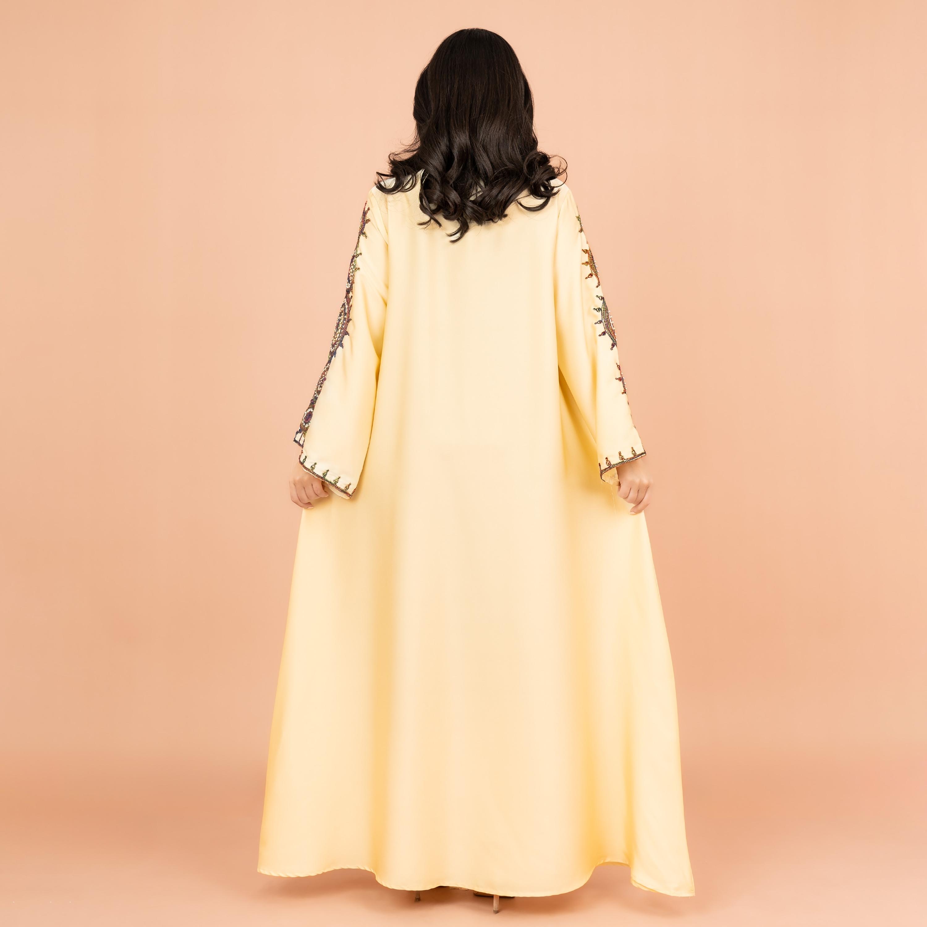 IKKXA Embroidered and Bead Work Mandarin Collar Flared Sleeves Festive Women's Jalabiya-women-arabicclothing-jalabiyas-image-4