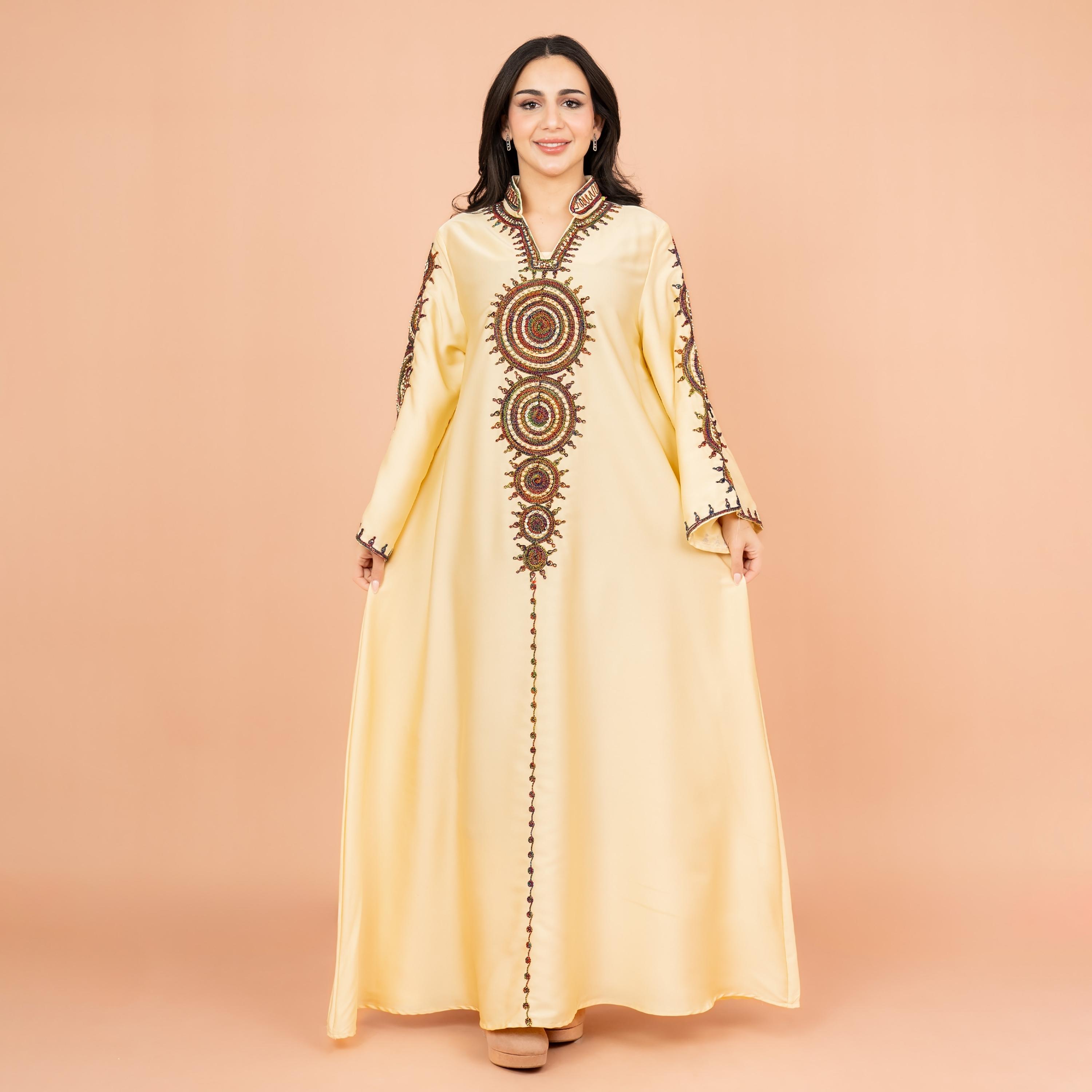 IKKXA Embroidered and Bead Work Mandarin Collar Flared Sleeves Festive Women's Jalabiya-women-arabicclothing-jalabiyas-image-5