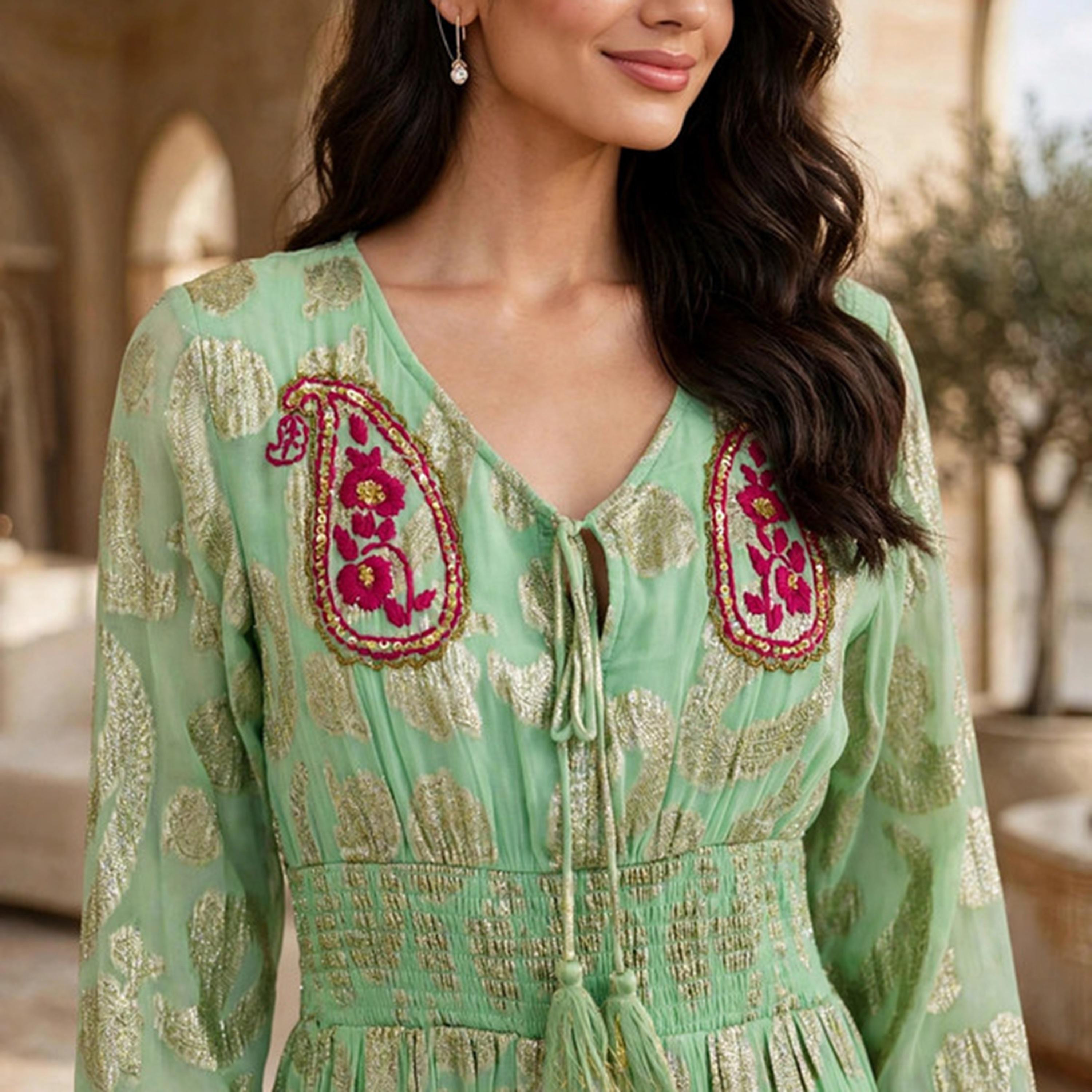 IKKXA Paisley Foil Print Smocked Women's Tiered Jalabiya-women-arabicclothing-jalabiyas-image-17