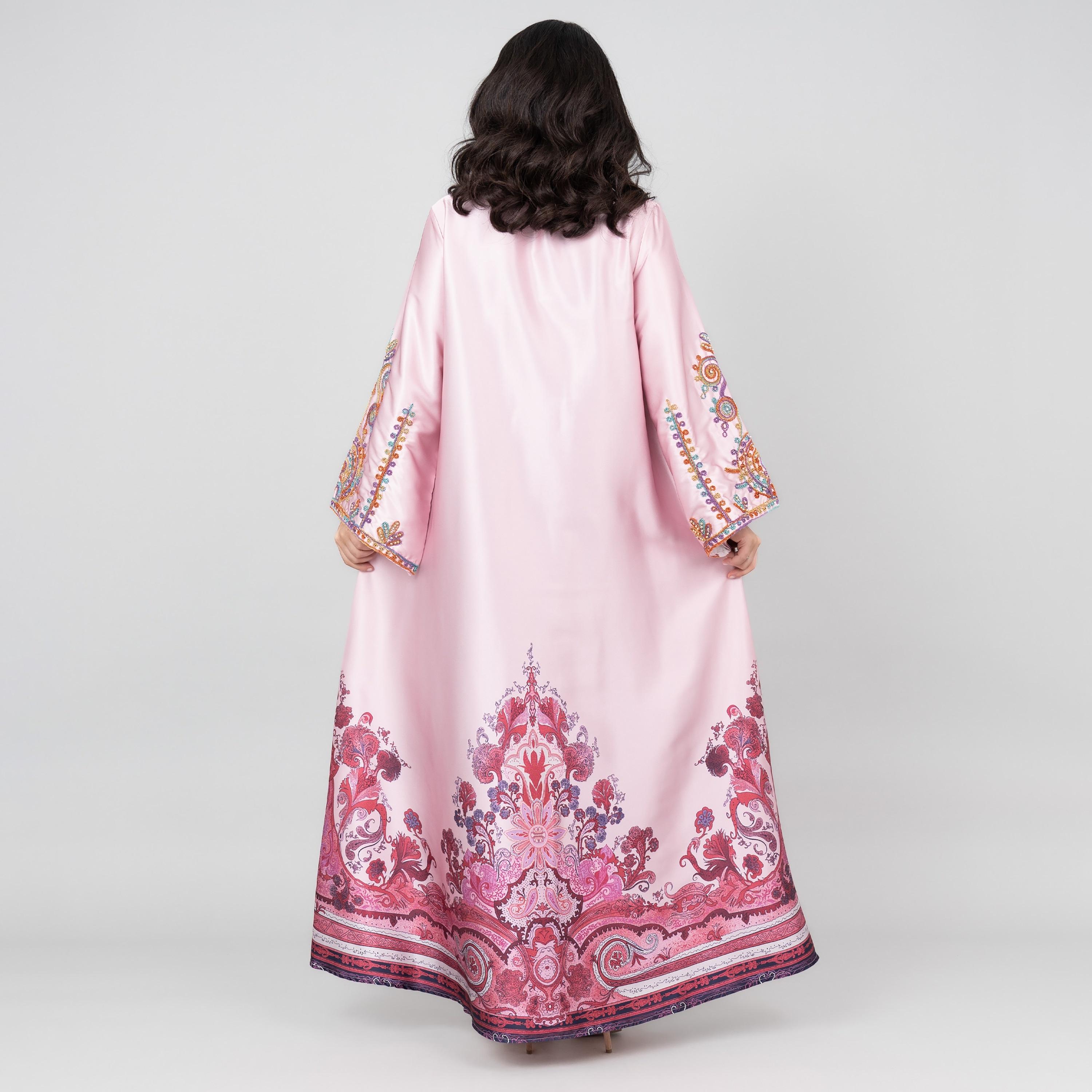 جلابية نسائية مطبوعة ومطرزة بأكمام واسعة من الساتان اللامع من إككسا-women-arabicclothing-jalabiyas-image-4
