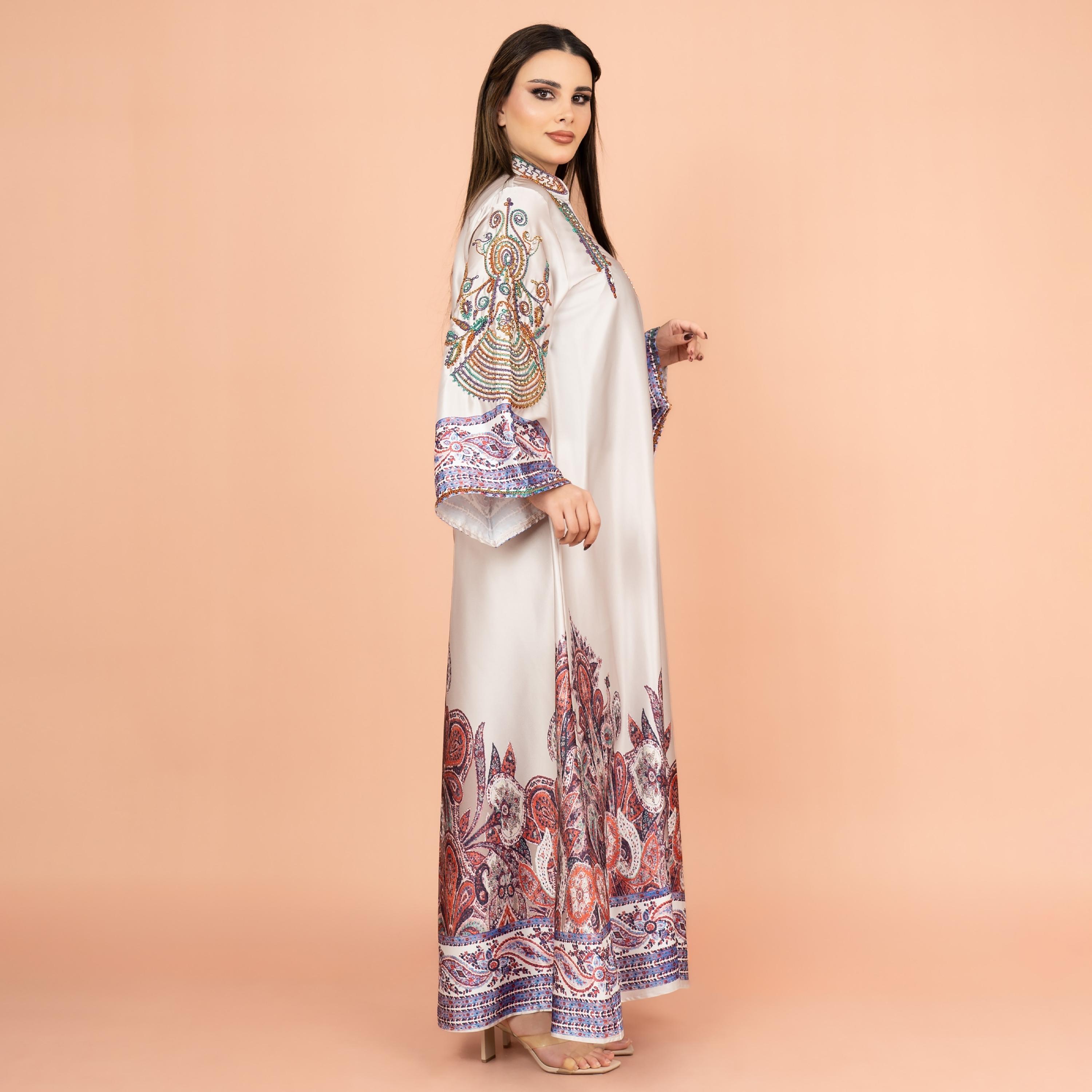 IKKXA Embroidered & Crystal and Bead Work Mandarin Collar Flared Sleeves Festive Women's Jalabiya-women-arabicclothing-jalabiyas-image-3