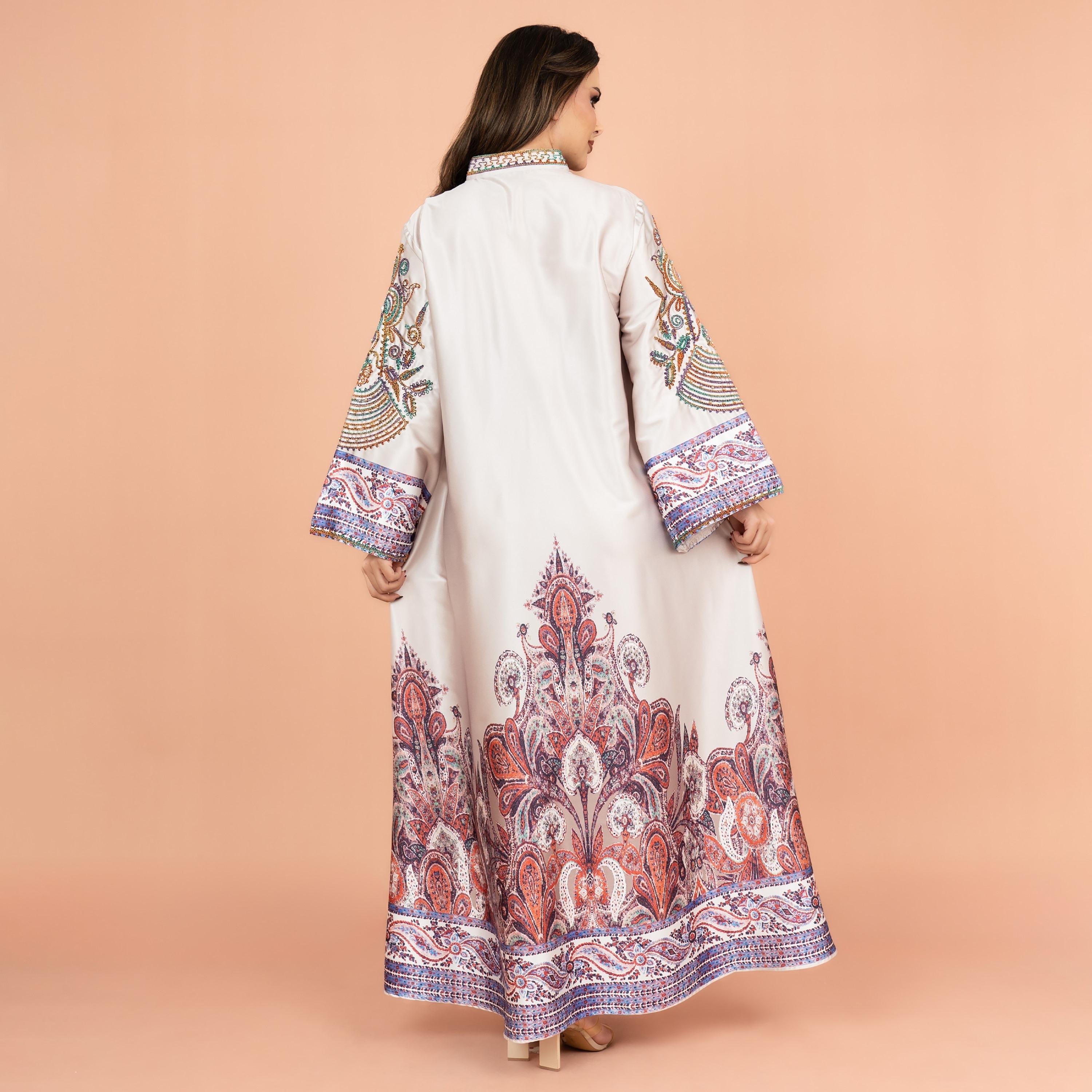 IKKXA Embroidered & Crystal and Bead Work Mandarin Collar Flared Sleeves Festive Women's Jalabiya-women-arabicclothing-jalabiyas-image-4